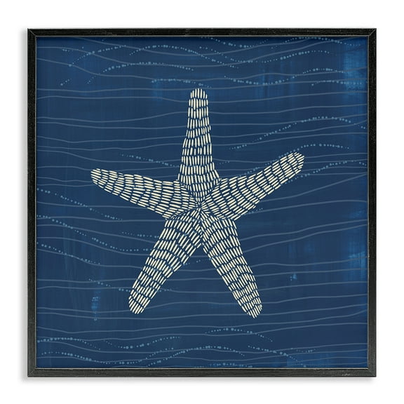 Stupell Industries Starfish on Blue Coastal Painting Black Framed Art Print Wall Art, 12 x 12