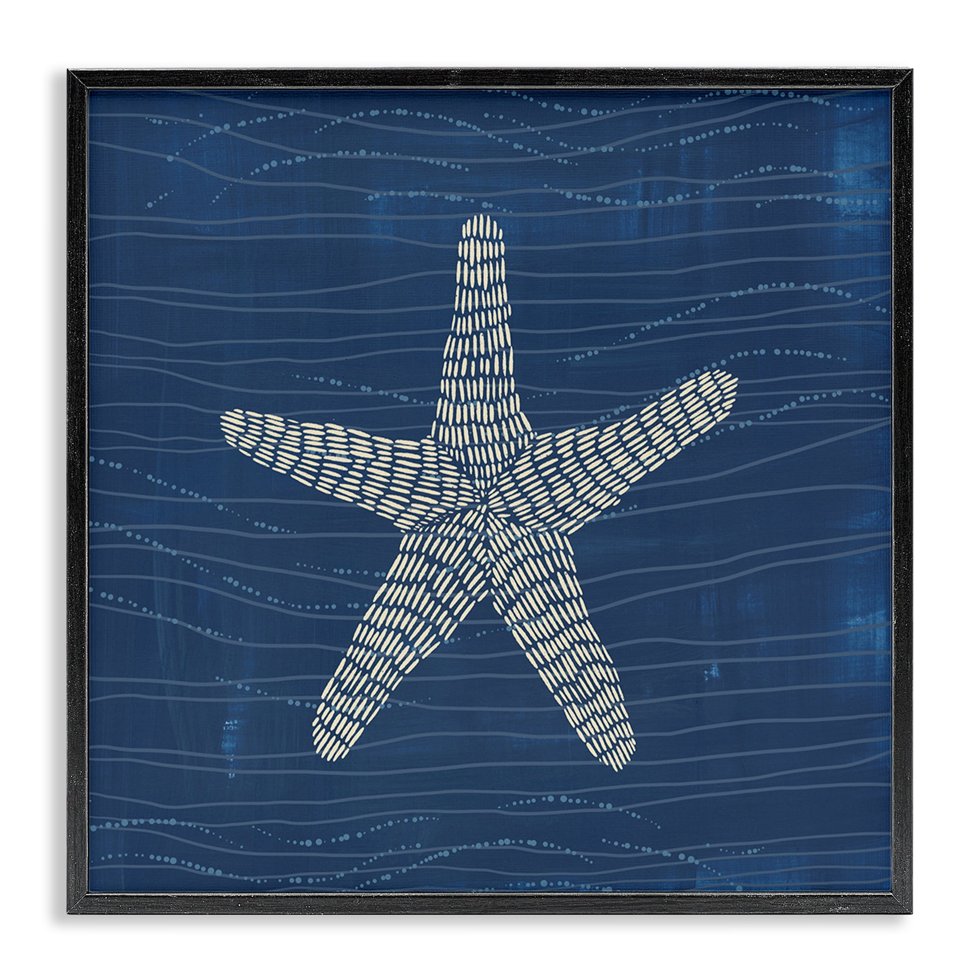Stupell Industries Starfish on Blue Coastal Painting Black Framed Art Print Wall Art, 24 x 24
