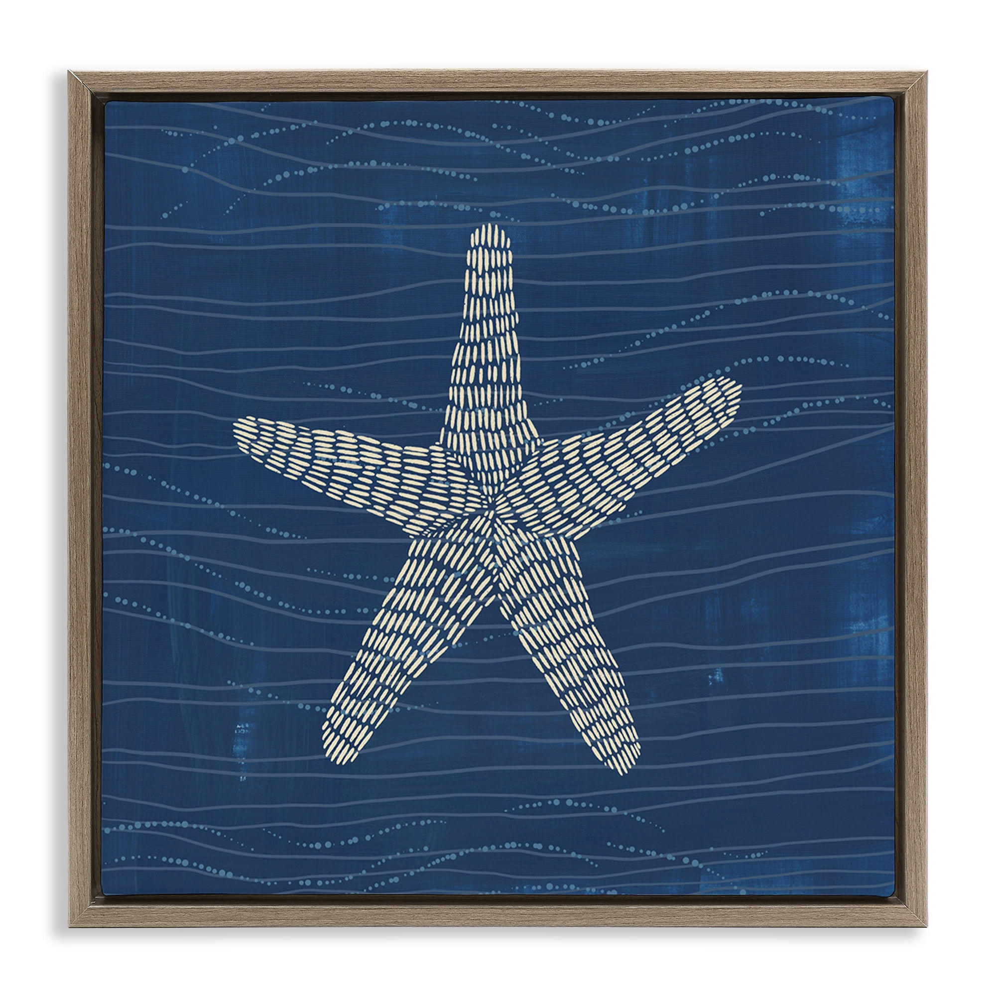 Stupell Industries Starfish on Blue Coastal Painting Brown Floater Framed Canvas Art Print Wall Art, 25 x 25