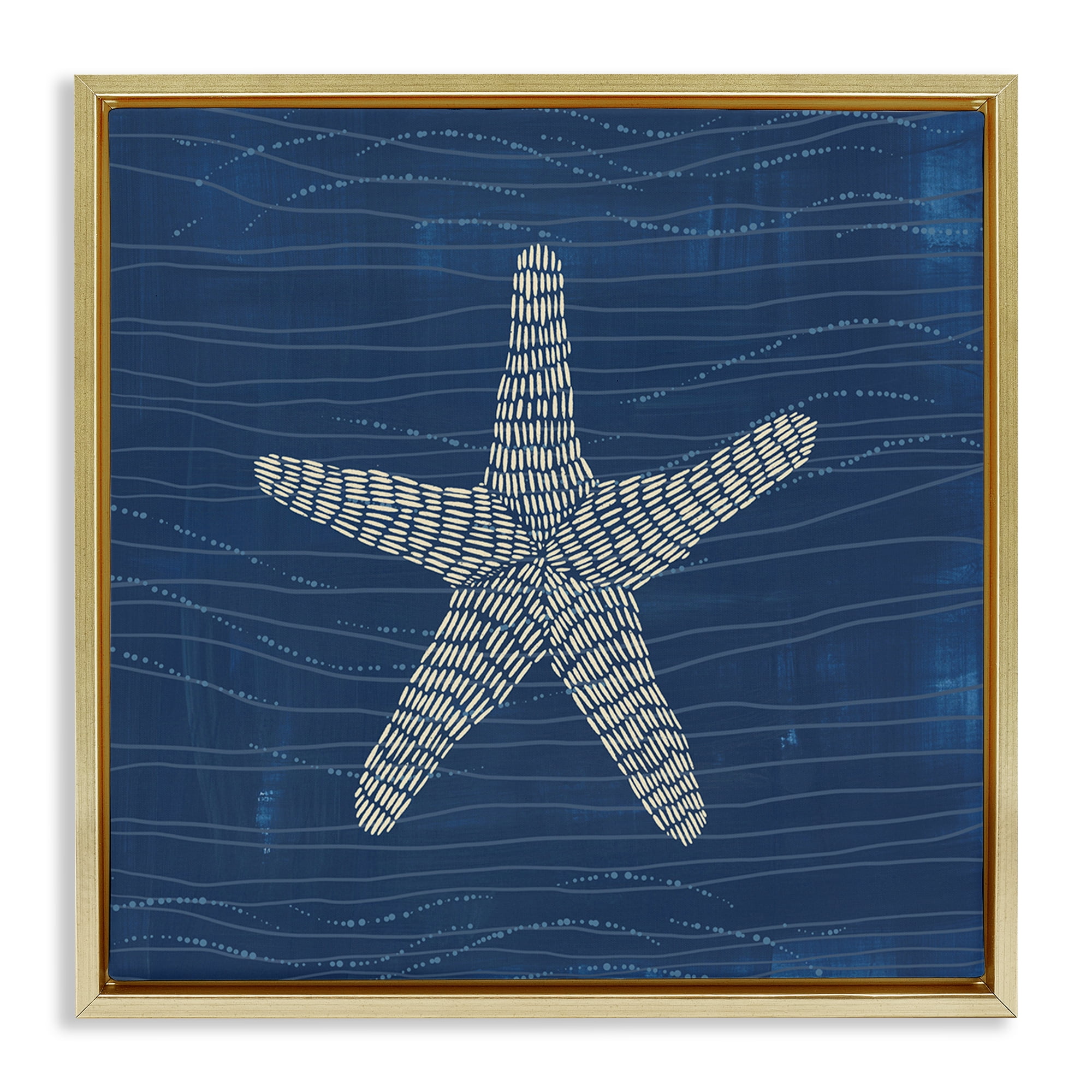 Stupell Industries Starfish on Blue Coastal Painting Gold Floater Framed Canvas Art Print Wall Art, 18 x 18