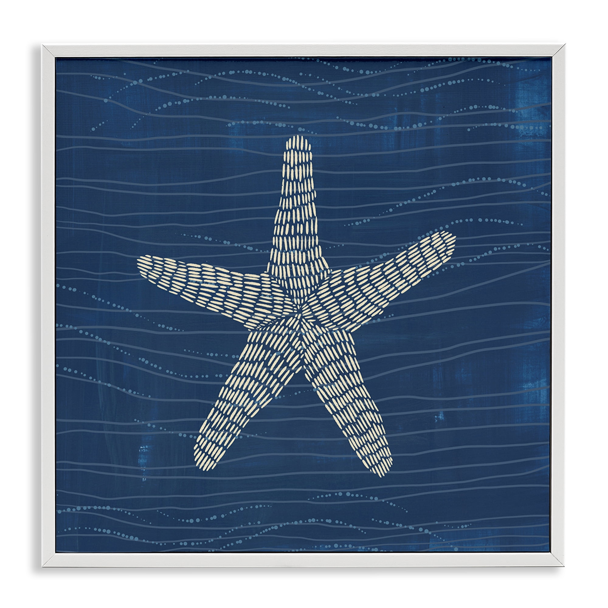 Stupell Industries Starfish on Blue Coastal Painting White Framed Art Print Wall Art, 17 x 17