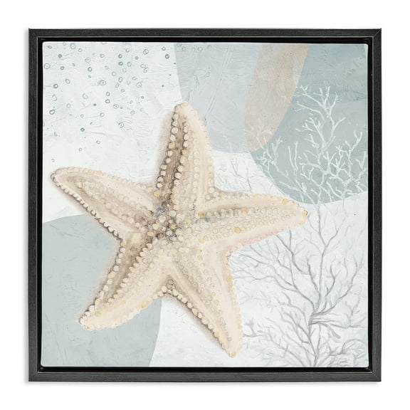 Stupell Industries Starfish over Circle Pattern Coastal Painting Black Floater Framed Canvas Art Print Wall Art, 18 x 18