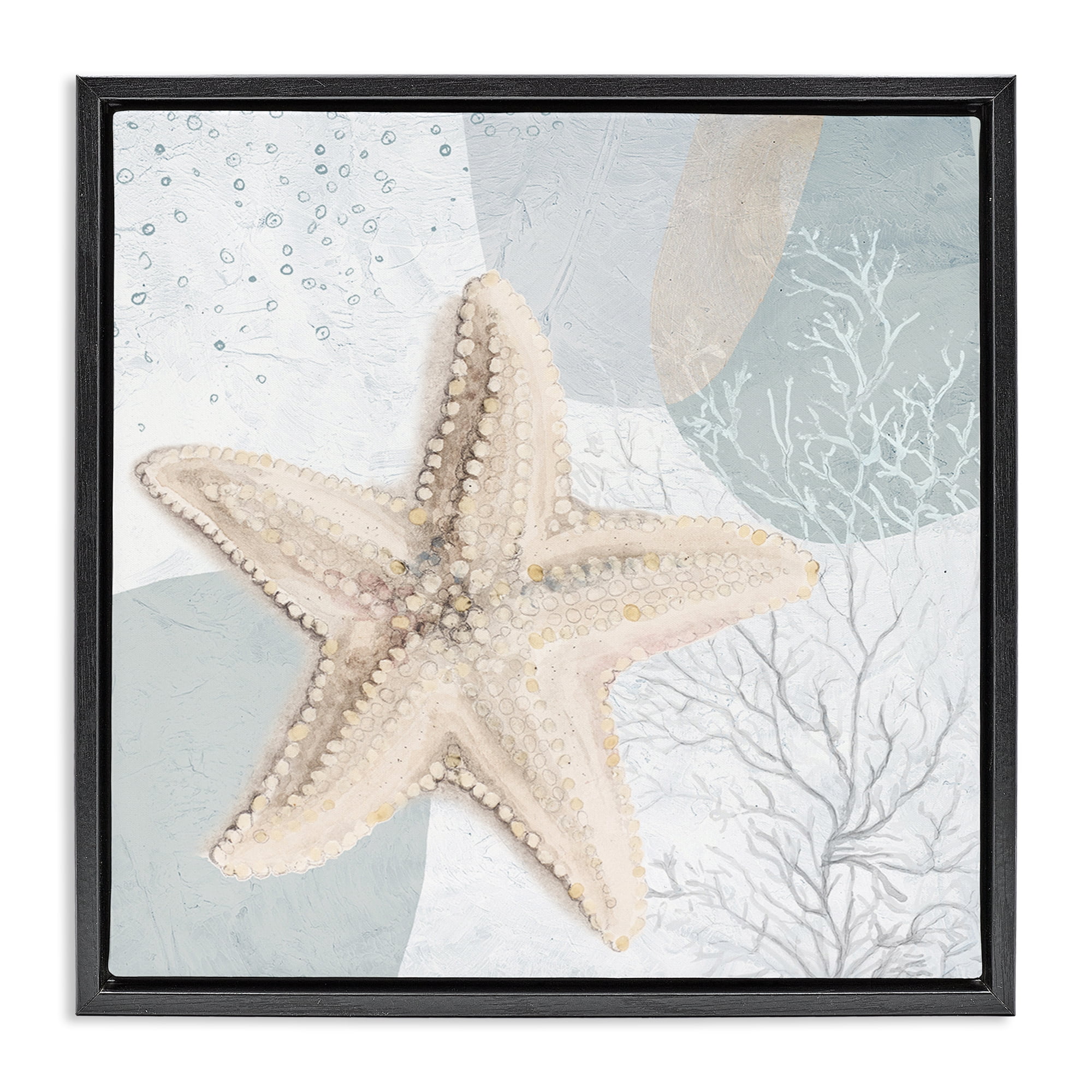 Stupell Industries Starfish over Circle Pattern Coastal Painting Black Floater Framed Canvas Art Print Wall Art, 25 x 25
