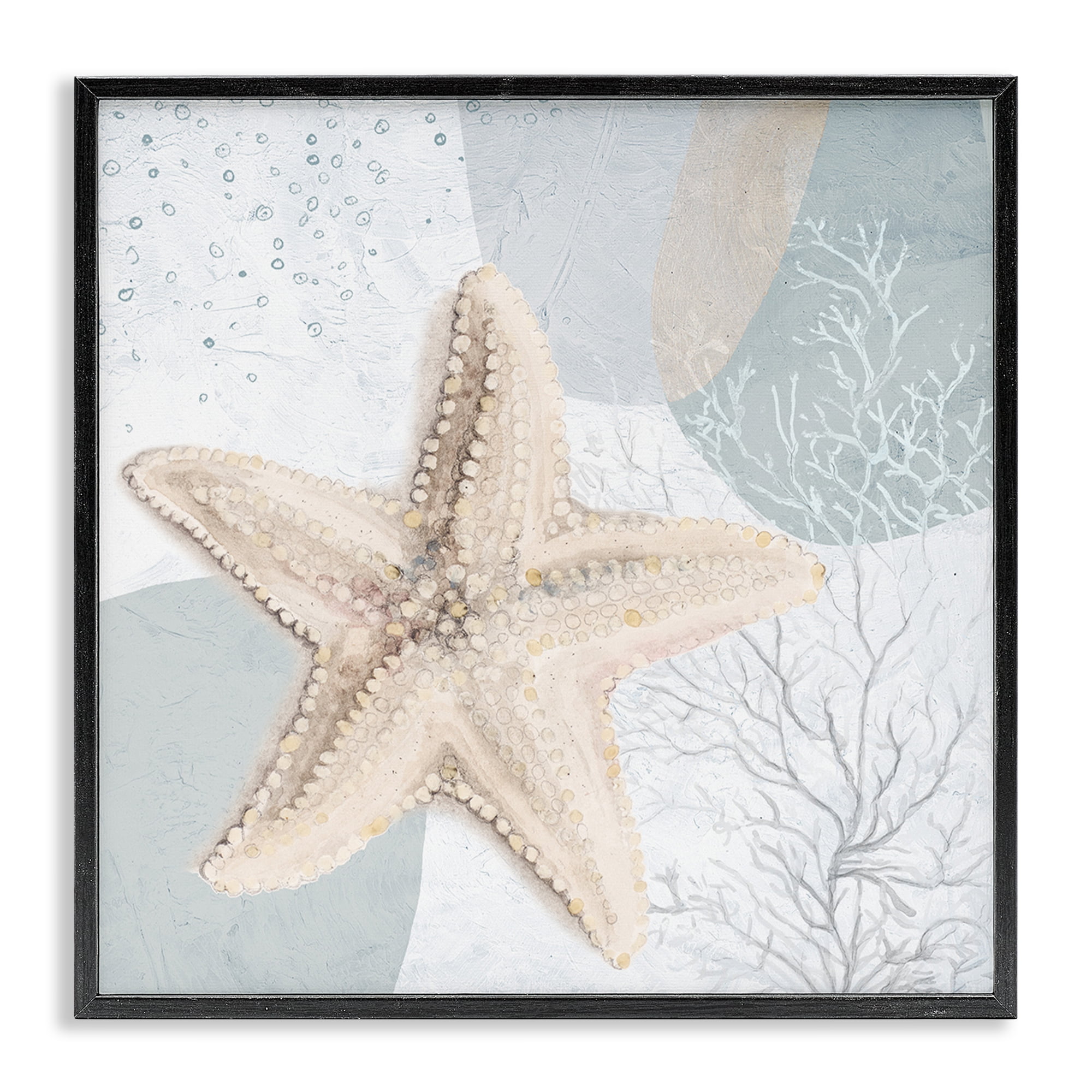 Stupell Industries Starfish over Circle Pattern Coastal Painting Black Framed Art Print Wall Art, 17 x 17