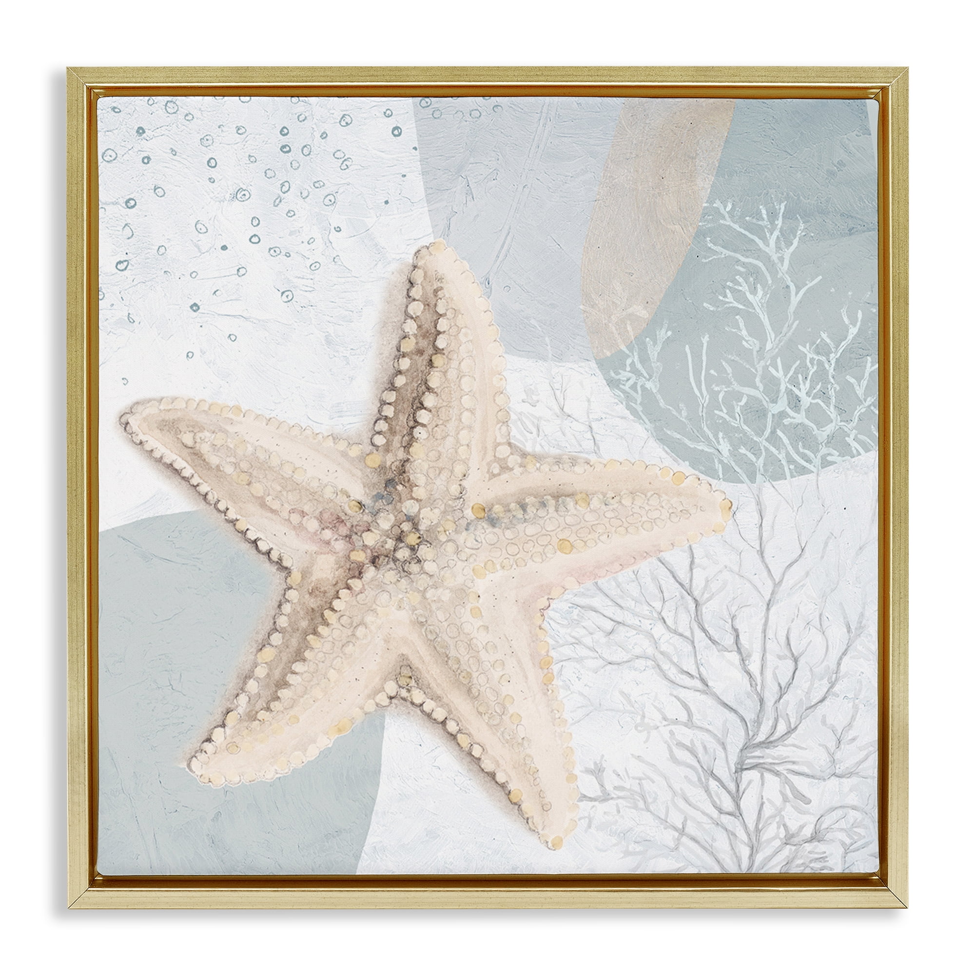 Stupell Industries Starfish over Circle Pattern Coastal Painting Gold Floater Framed Canvas Art Print Wall Art, 25 x 25