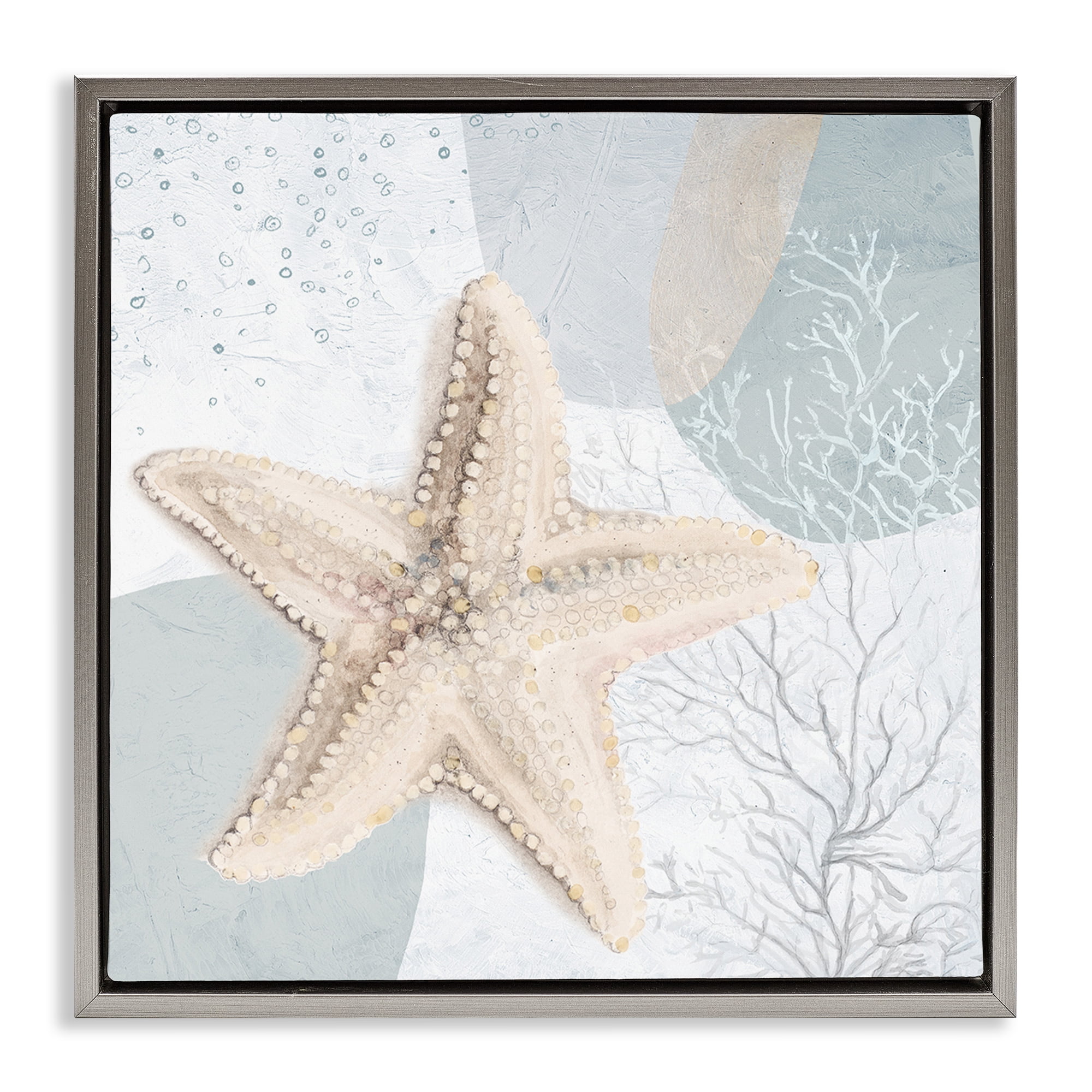 Stupell Industries Starfish over Circle Pattern Coastal Painting Gray Floater Framed Canvas Art Print Wall Art, 18 x 18