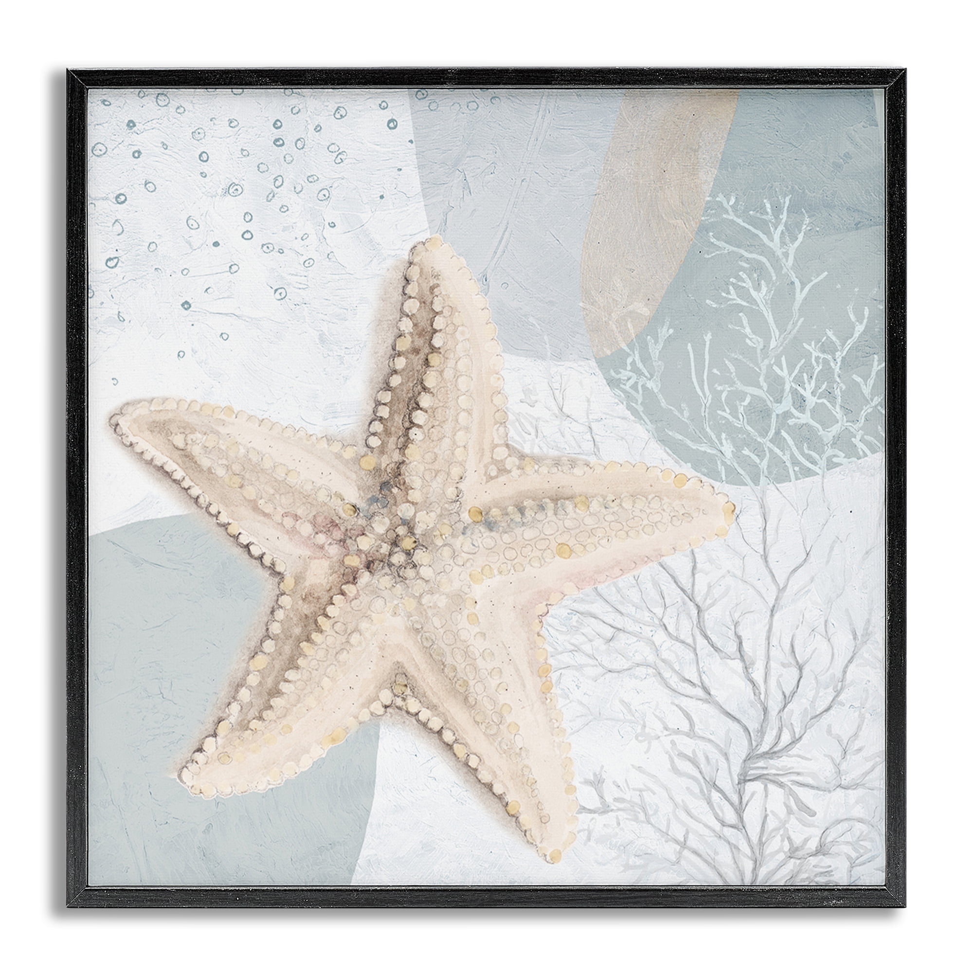 Stupell Industries Starfish over Circle Pattern Coastal Painting Gray Framed Art Print Wall Art, 17 x 17