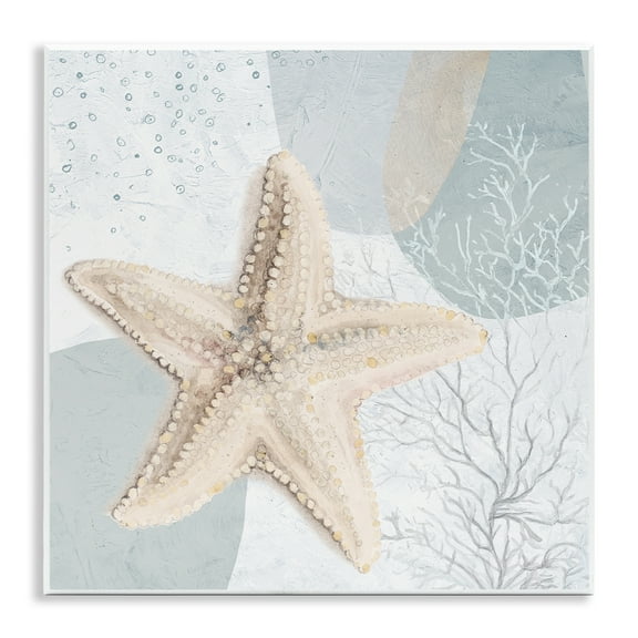 Stupell Industries Starfish over Circle Pattern Coastal Painting Unframed Art Print Wall Art, 12 x 12