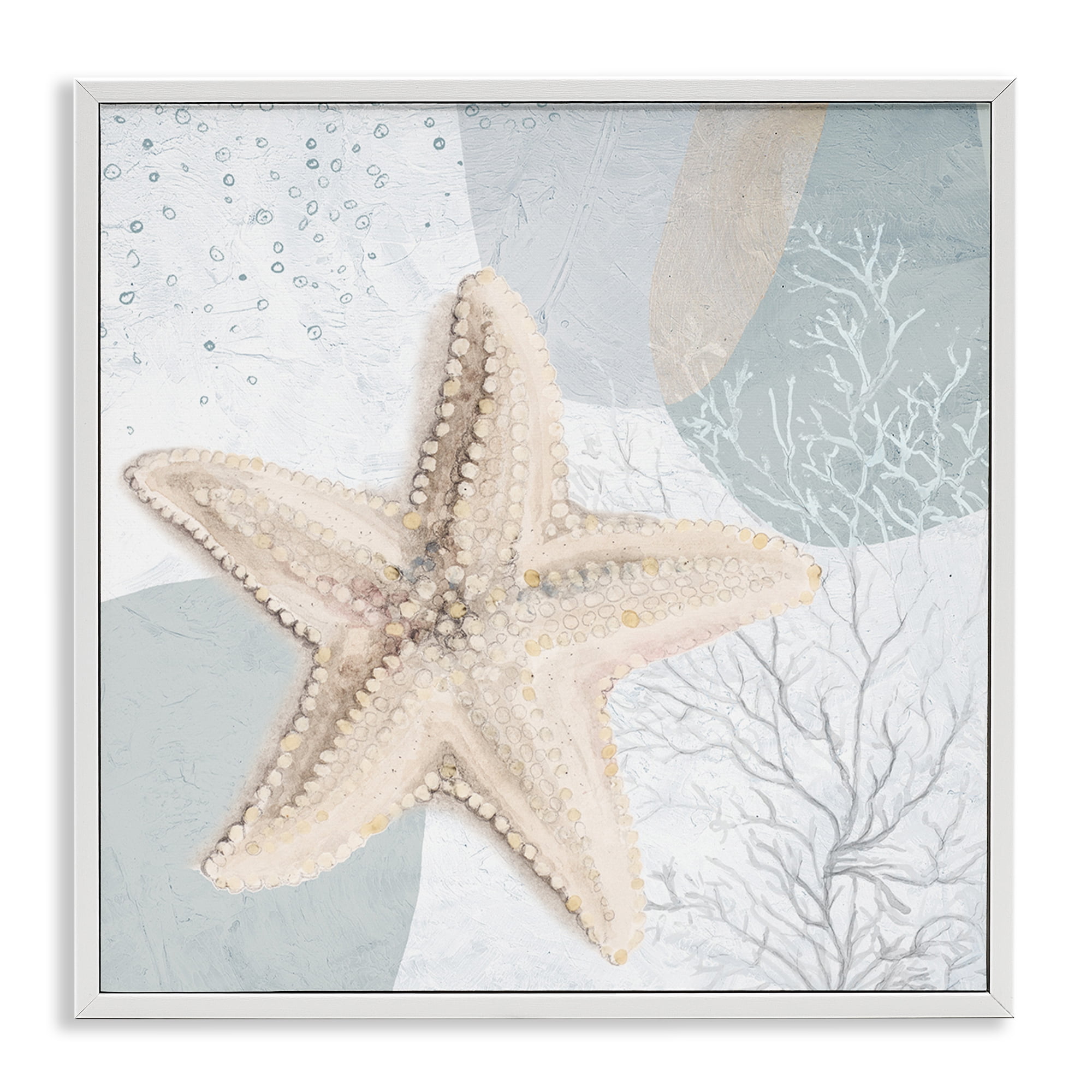 Stupell Industries Starfish over Circle Pattern Coastal Painting White Framed Art Print Wall Art, 24 x 24