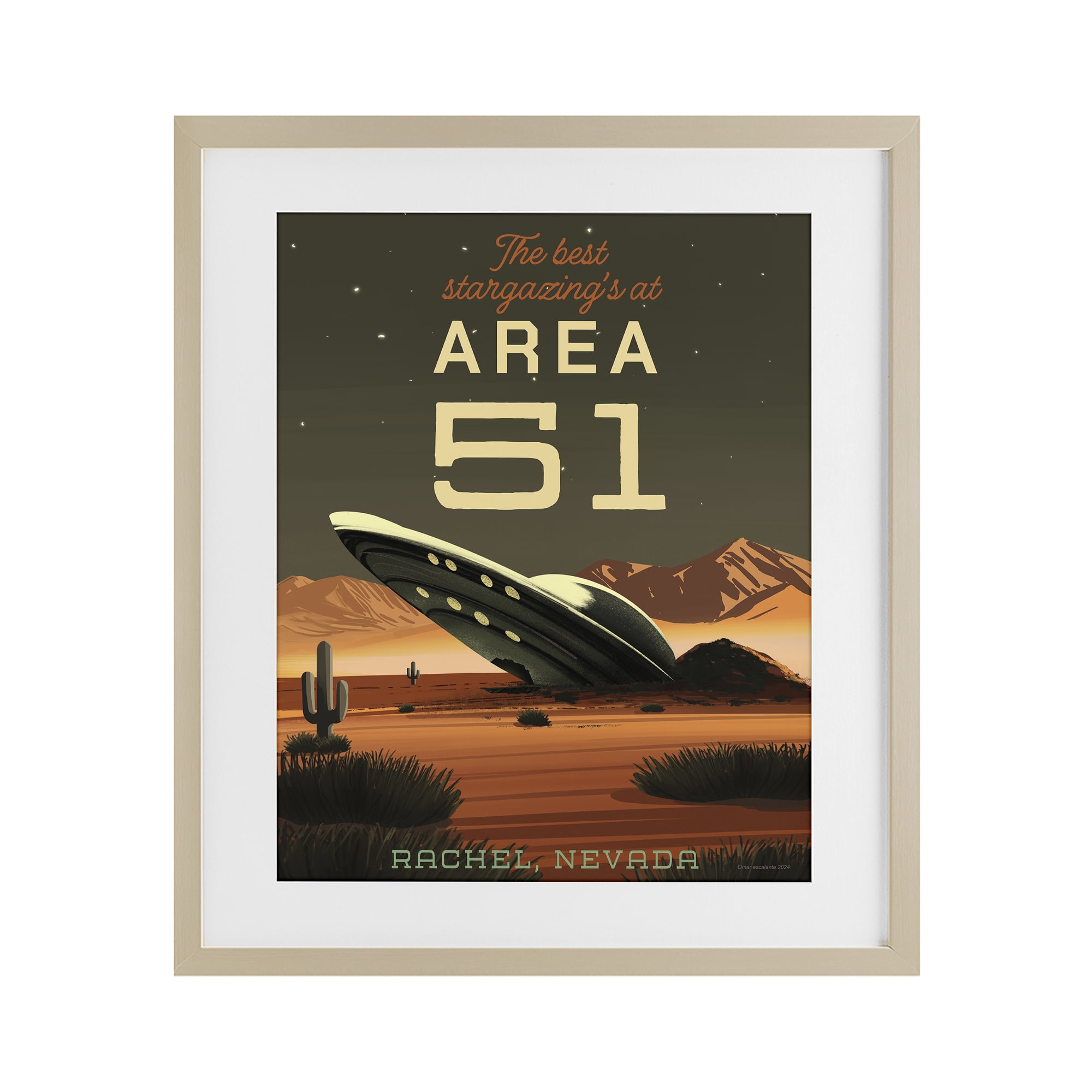 Stupell Industries Stargazing Area 51 Birch Framed Print Under Glass, design by Omar Escalante
