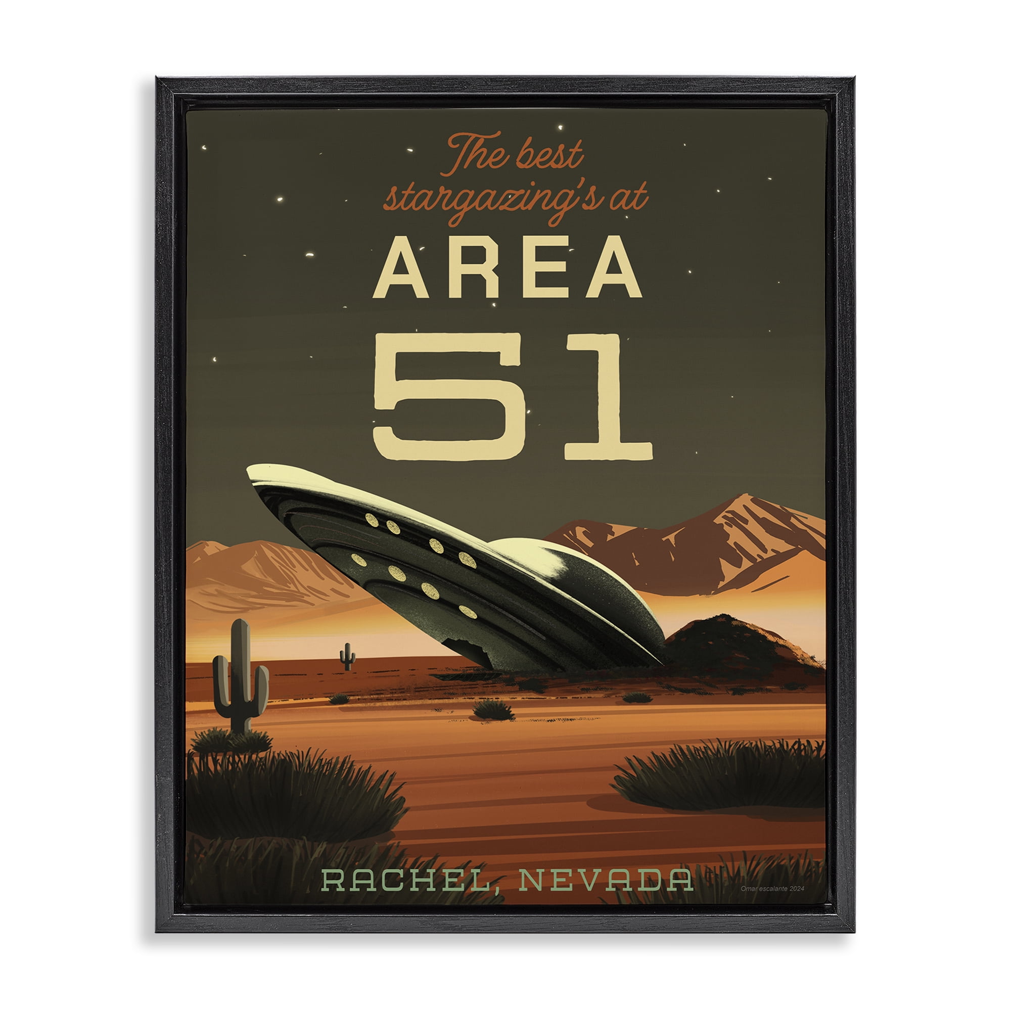 Stupell Industries Stargazing Area 51 Black Framed Floater Canvas Wall Art, design by Omar Escalante