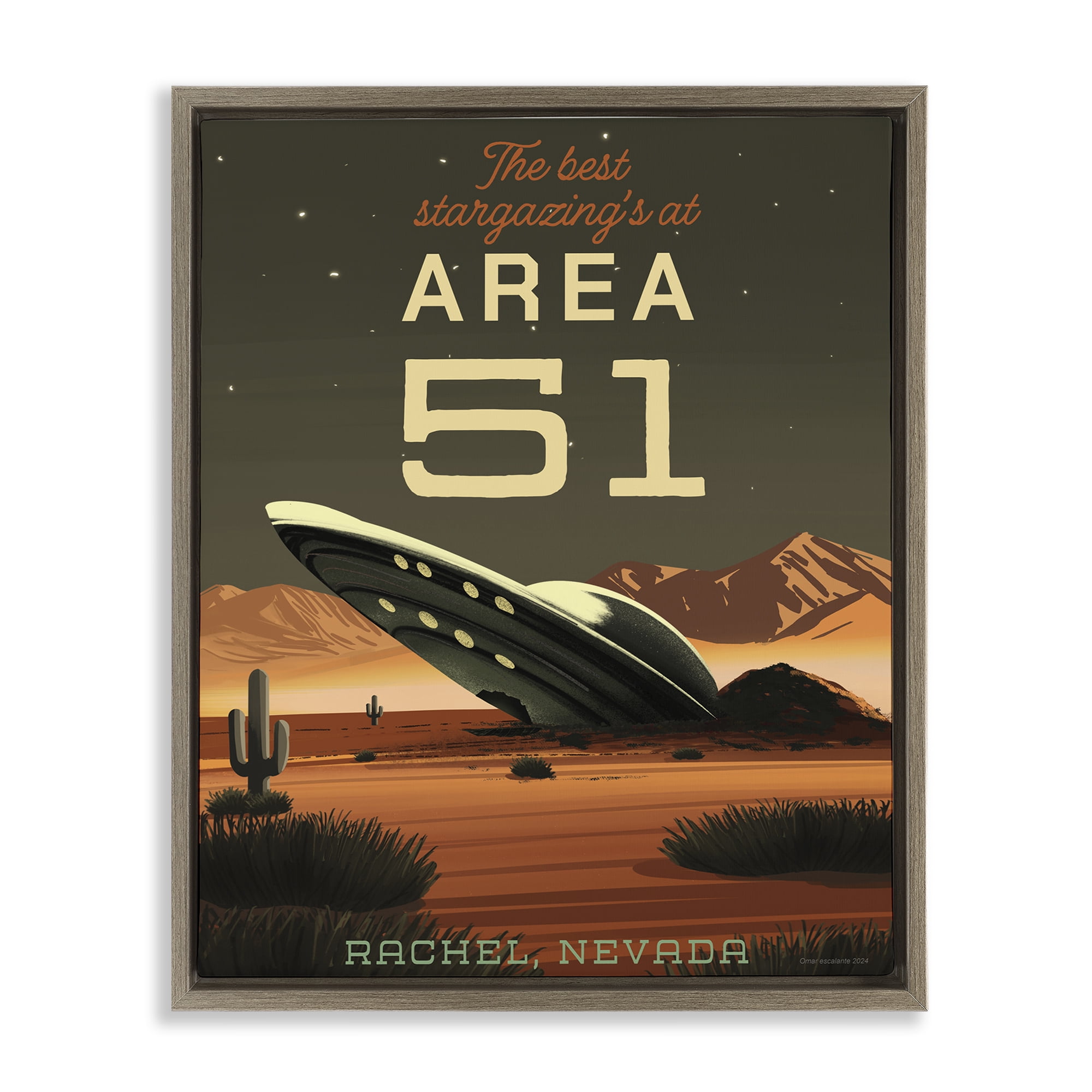 Stupell Industries Stargazing Area 51 Brown Framed Floater Canvas Wall Art, design by Omar Escalante