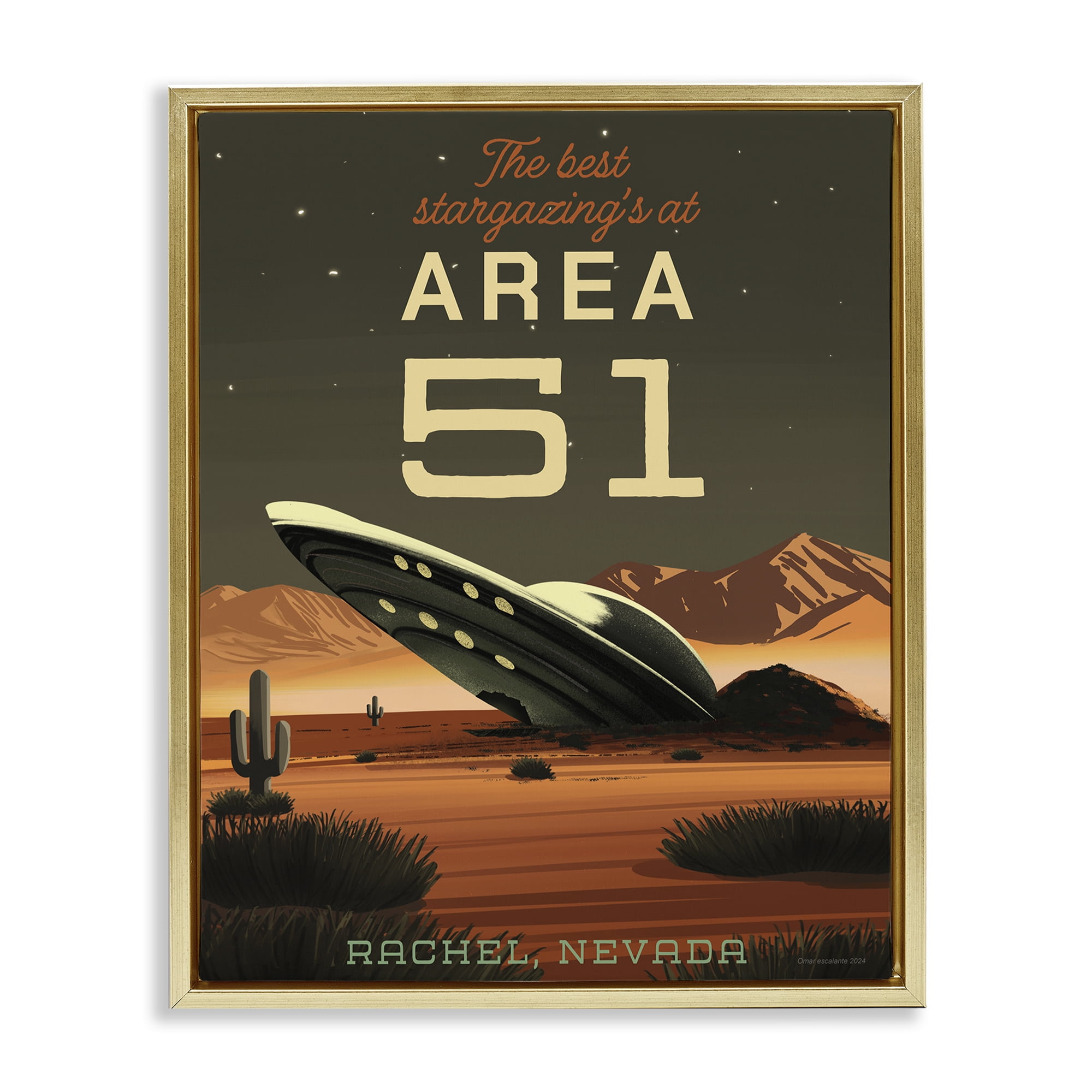 Stupell Industries Stargazing Area 51 Gold Framed Floater Canvas Wall Art, design by Omar Escalante