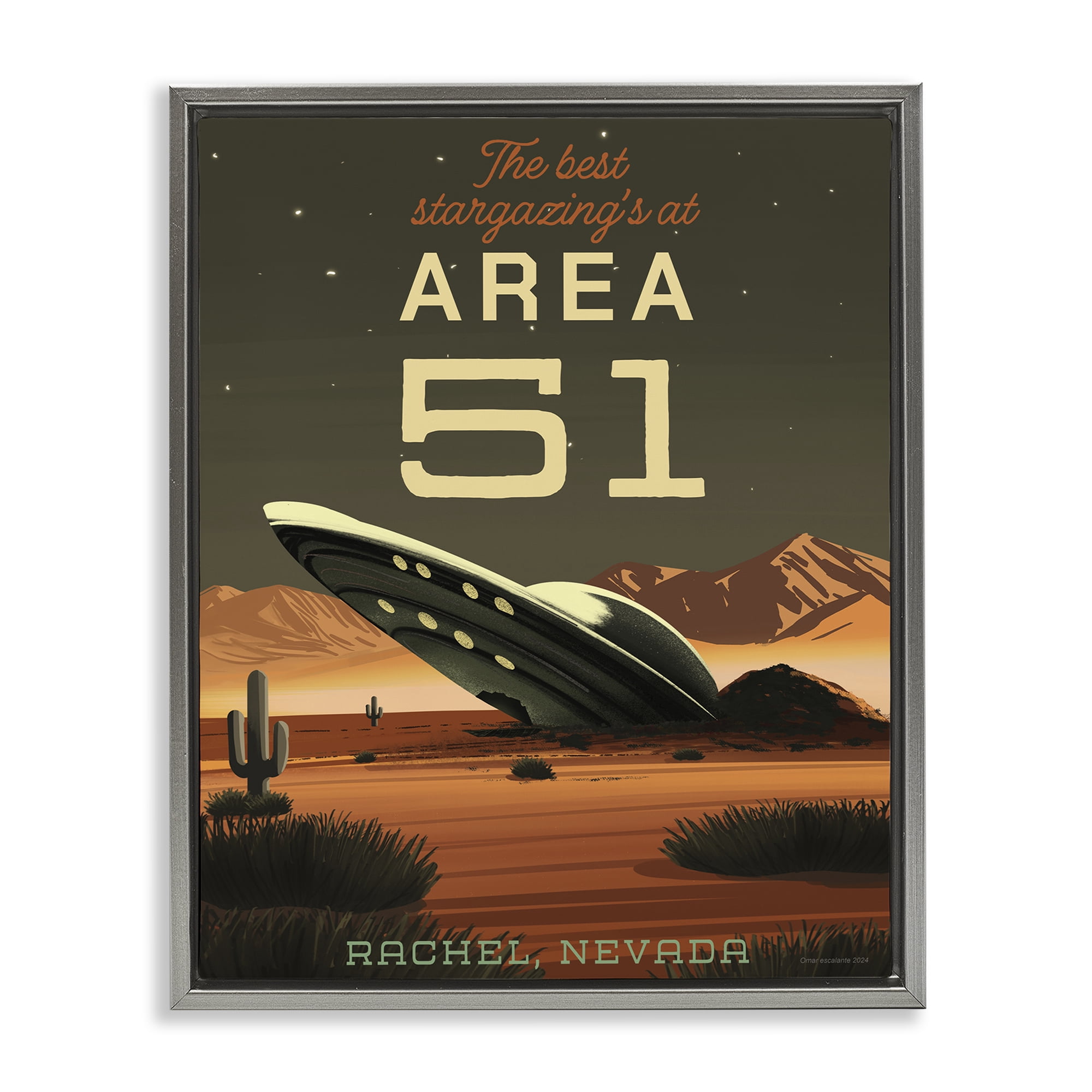 Stupell Industries Stargazing Area 51 Gray Framed Floater Canvas Wall Art, design by Omar Escalante