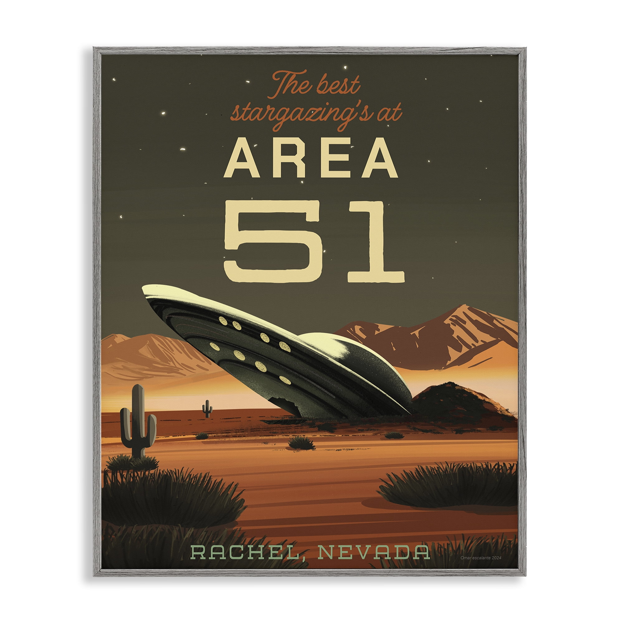 Stupell Industries Stargazing Area 51 Gray Framed Giclee Art, design by Omar Escalante