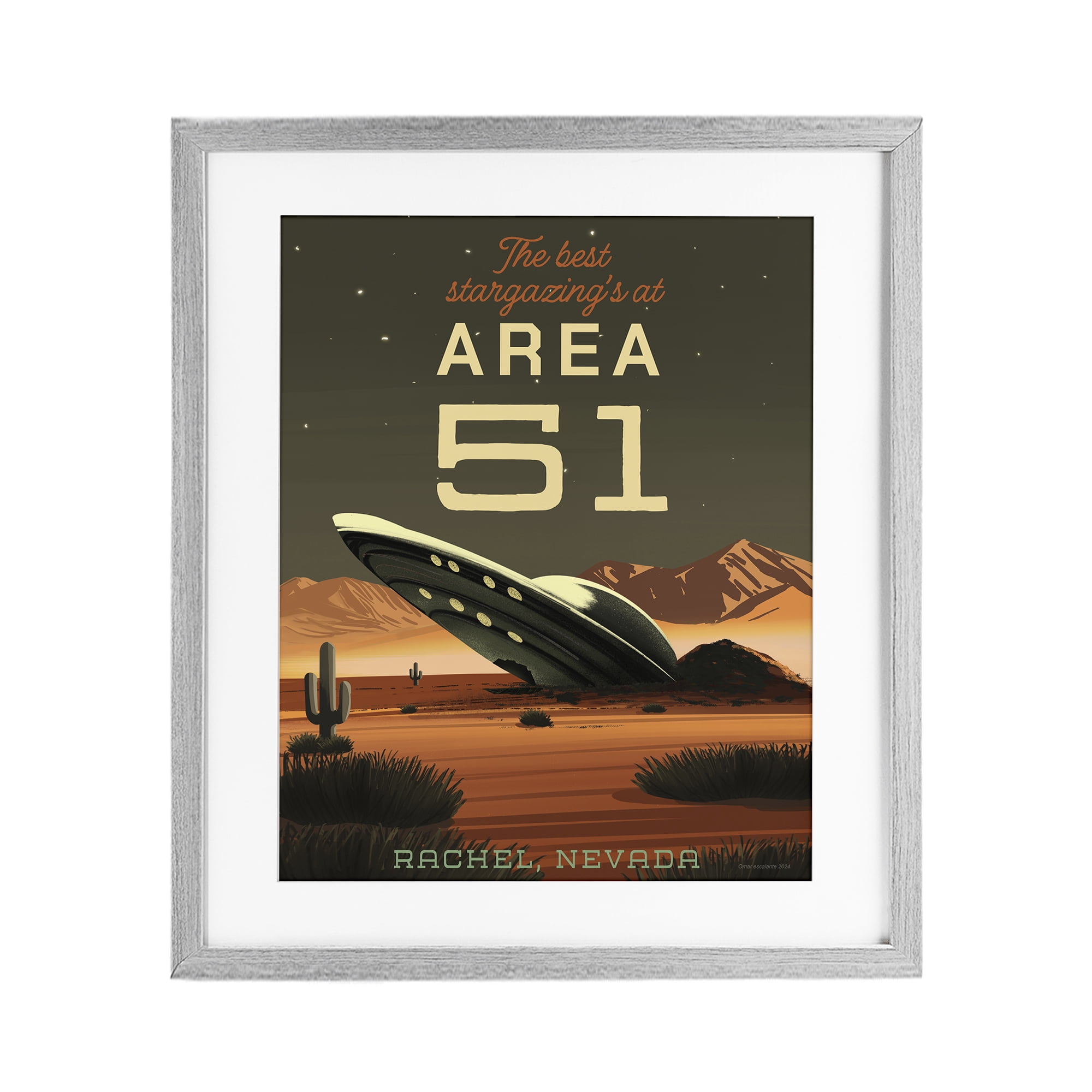 Stupell Industries Stargazing Area 51 Gray Framed Print Under Glass, design by Omar Escalante
