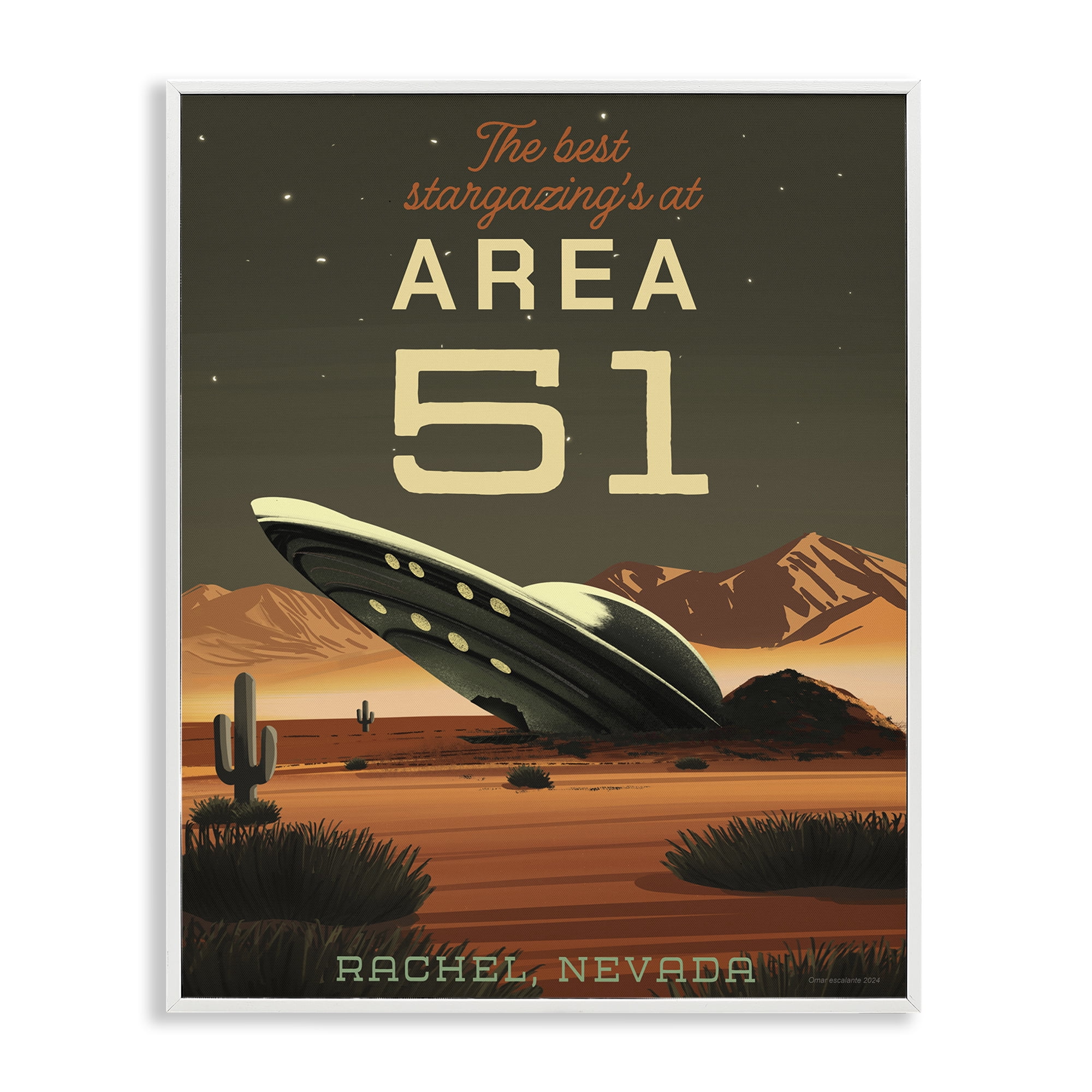Stupell Industries Stargazing Area 51 White Framed Giclee Art, design by Omar Escalante