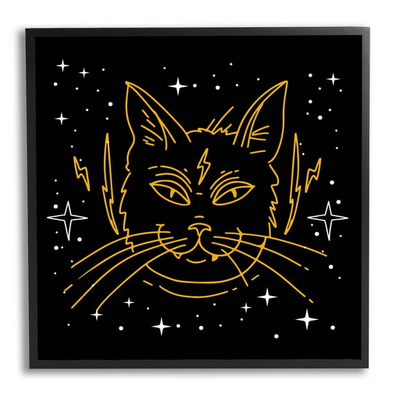 Stupell Industries Starry Cat Lightning Bolt Graphic Art Black Framed Art Print Wall Art, Design by Lil' Rue