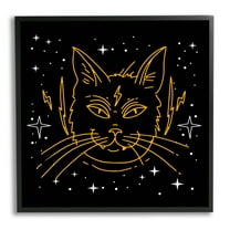 Stupell Industries Starry Cat Lightning Bolt Graphic Art Black Framed Art Print Wall Art, Design by Lil' Rue
