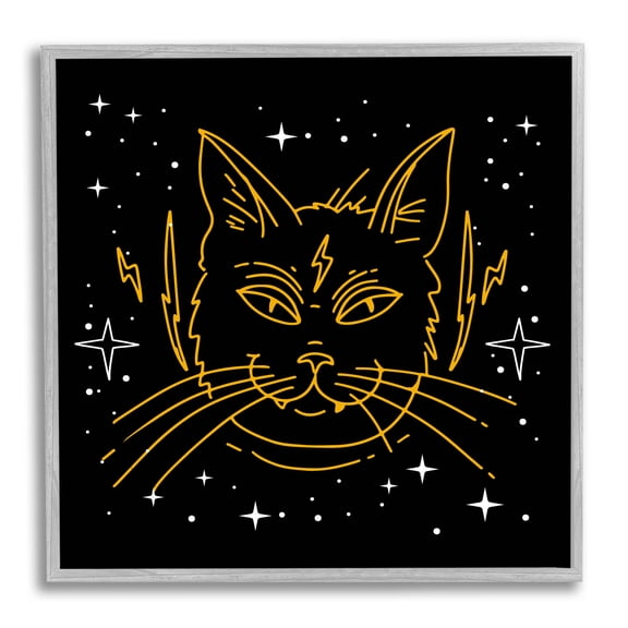 Stupell Industries Starry Cat Lightning Bolt Graphic Art Gray Framed Art Print Wall Art, Design by Lil' Rue