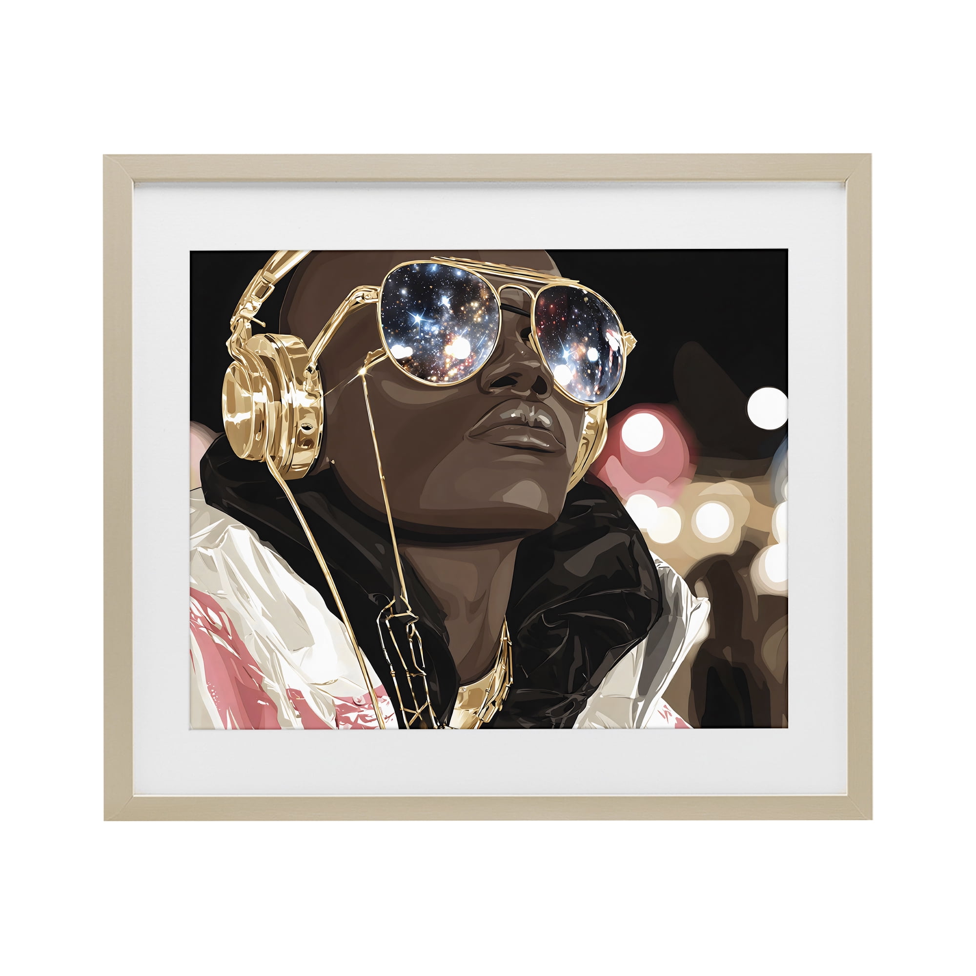Stupell Industries Starry Eyed Shades with Headphones Birch Framed Print Under Glass, design by Franklyn Gregory