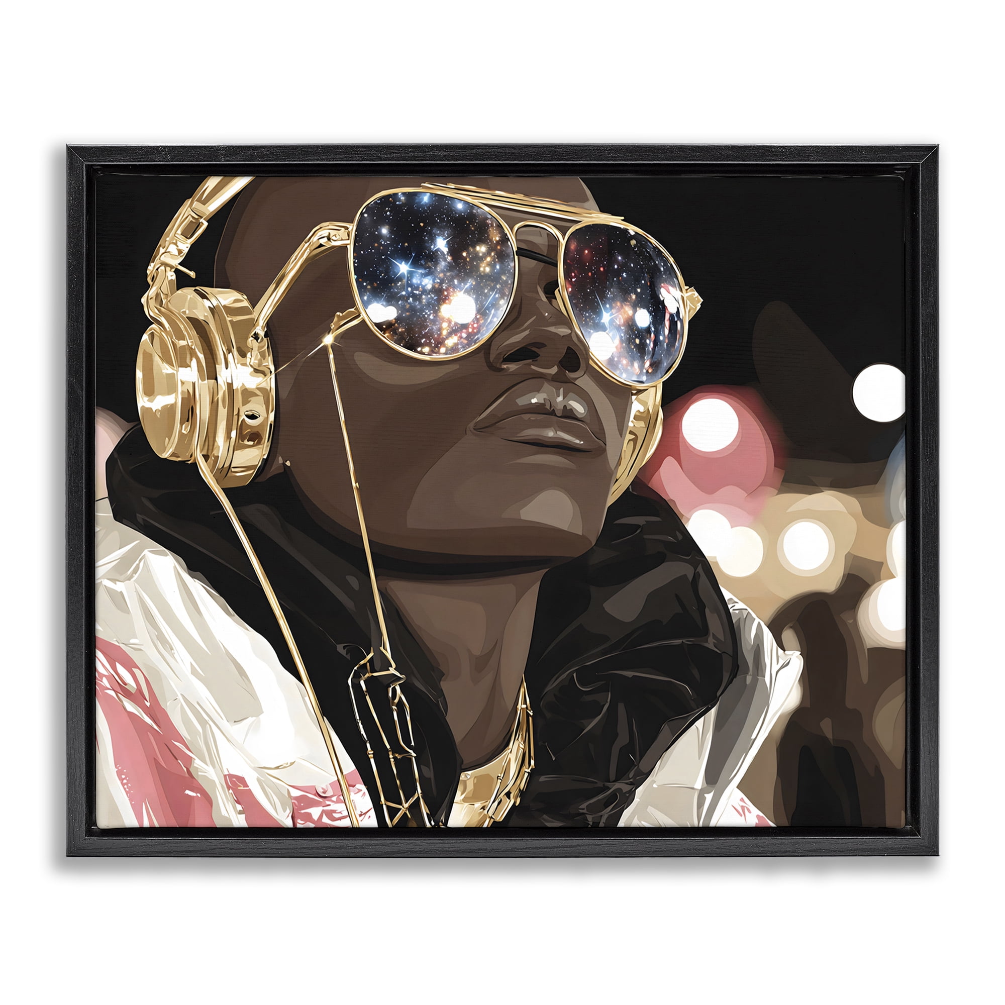Stupell Industries Starry Eyed Shades with Headphones Black Framed Floater Canvas Wall Art, design by Franklyn Gregory