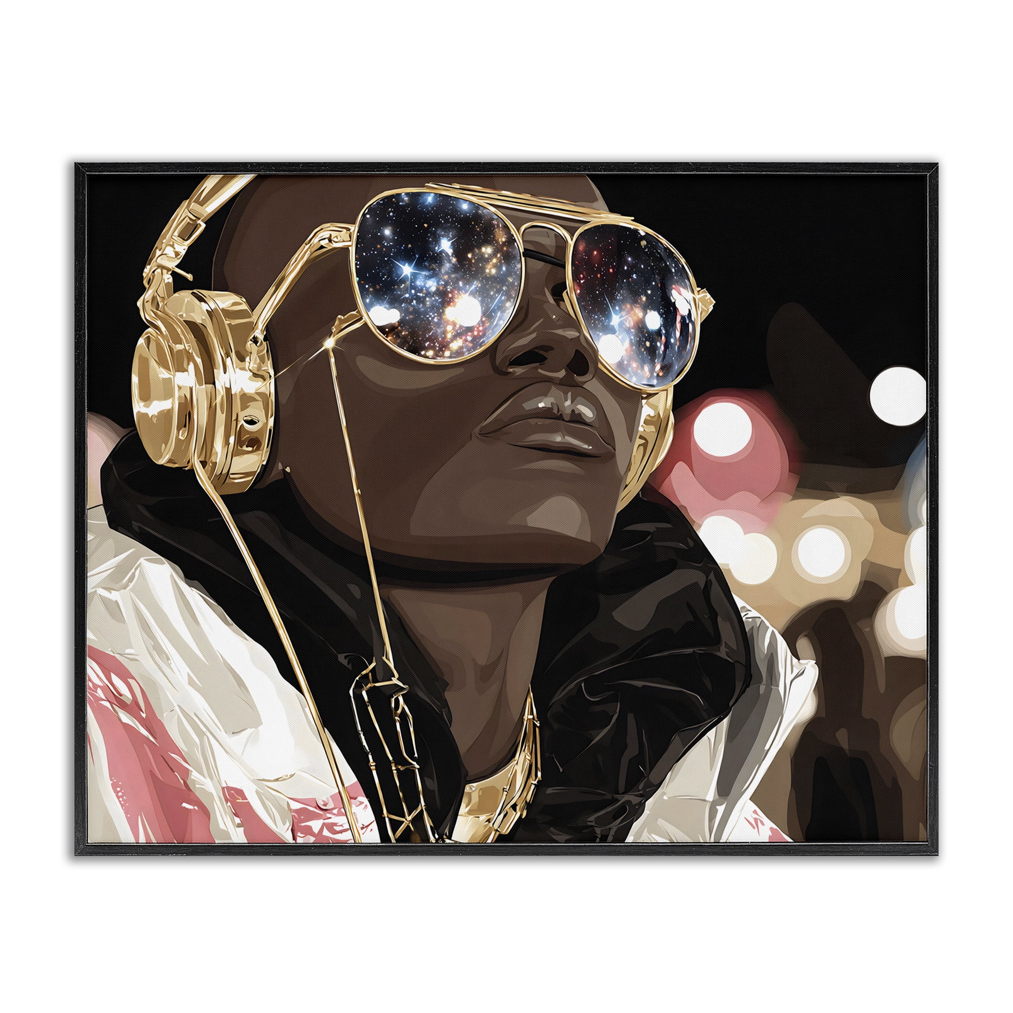 Stupell Industries Starry Eyed Shades with Headphones Black Framed Giclee Art, design by Franklyn Gregory