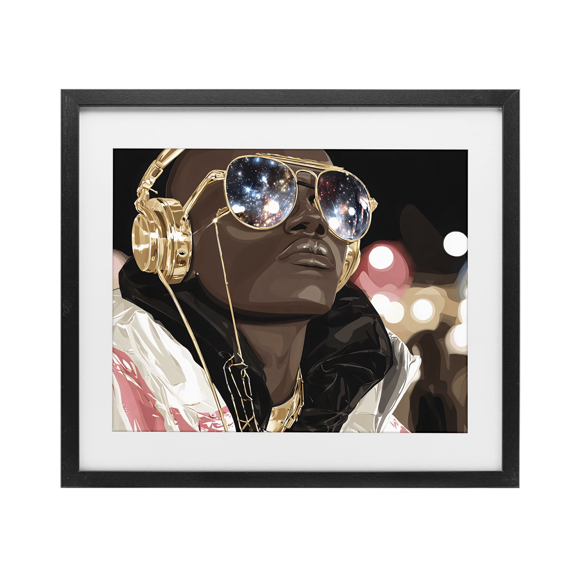 Stupell Industries Starry Eyed Shades with Headphones Black Framed Print Under Glass, design by Franklyn Gregory