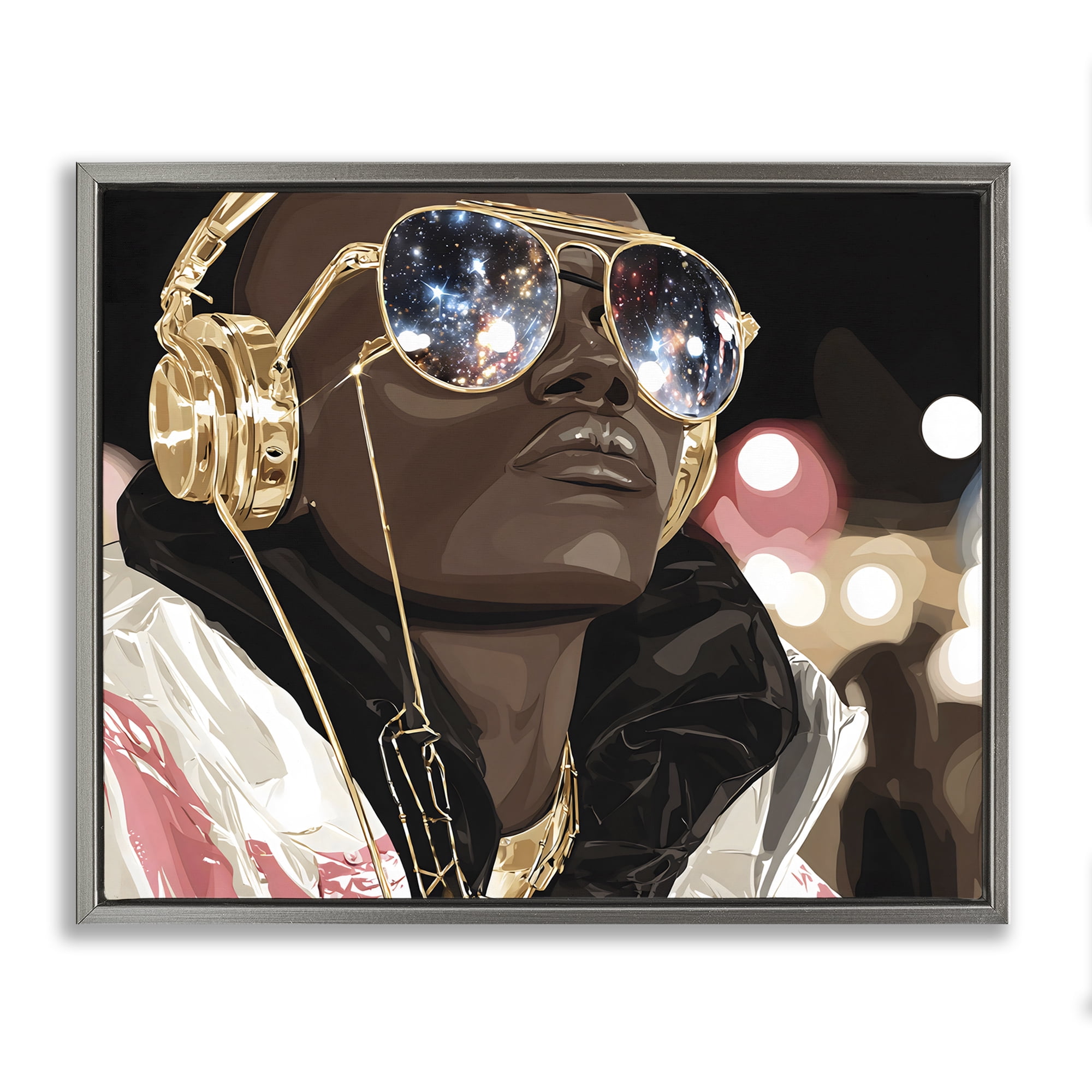 Stupell Industries Starry Eyed Shades with Headphones Gray Framed Floater Canvas Wall Art, design by Franklyn Gregory