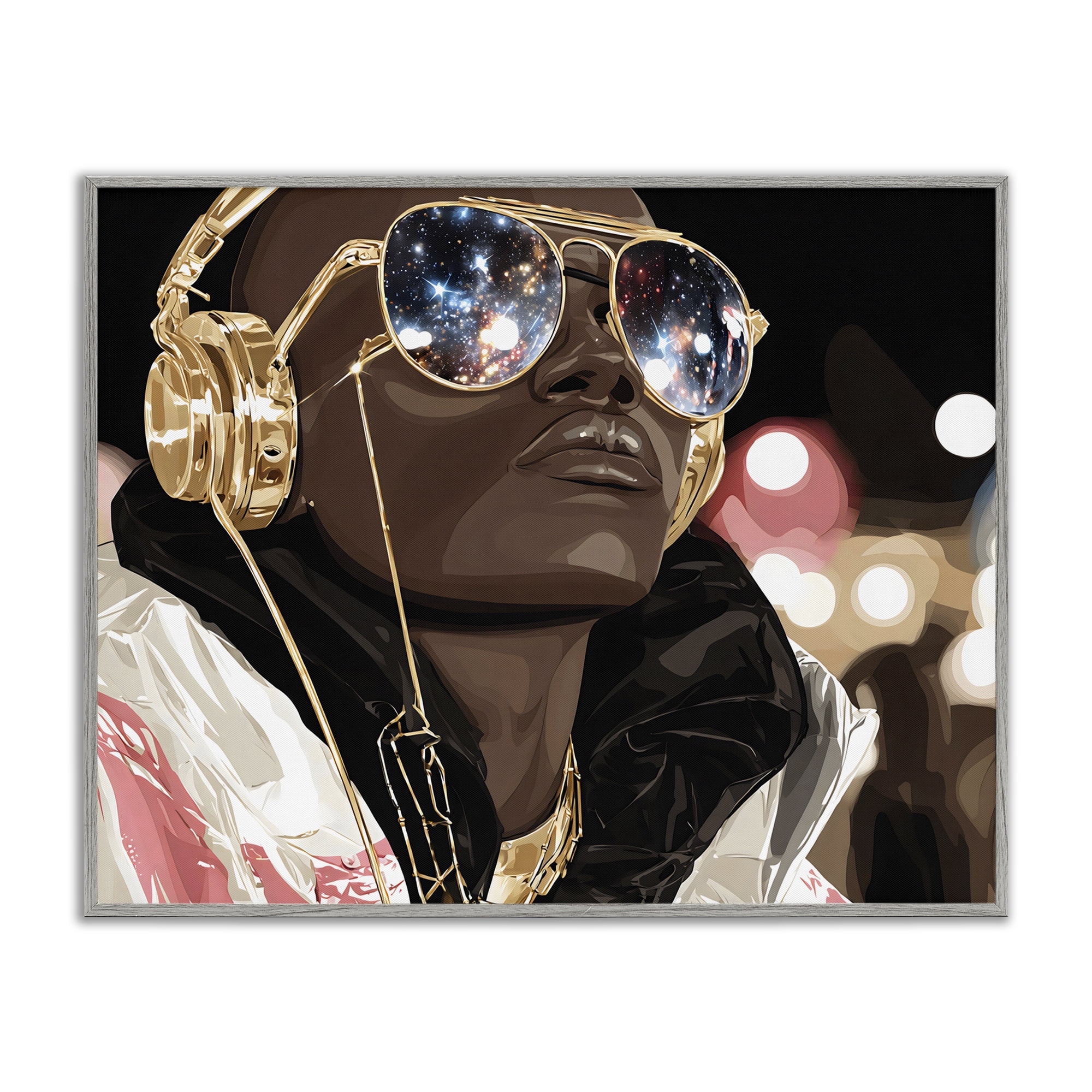 Stupell Industries Starry Eyed Shades with Headphones Gray Framed Giclee Art, design by Franklyn Gregory