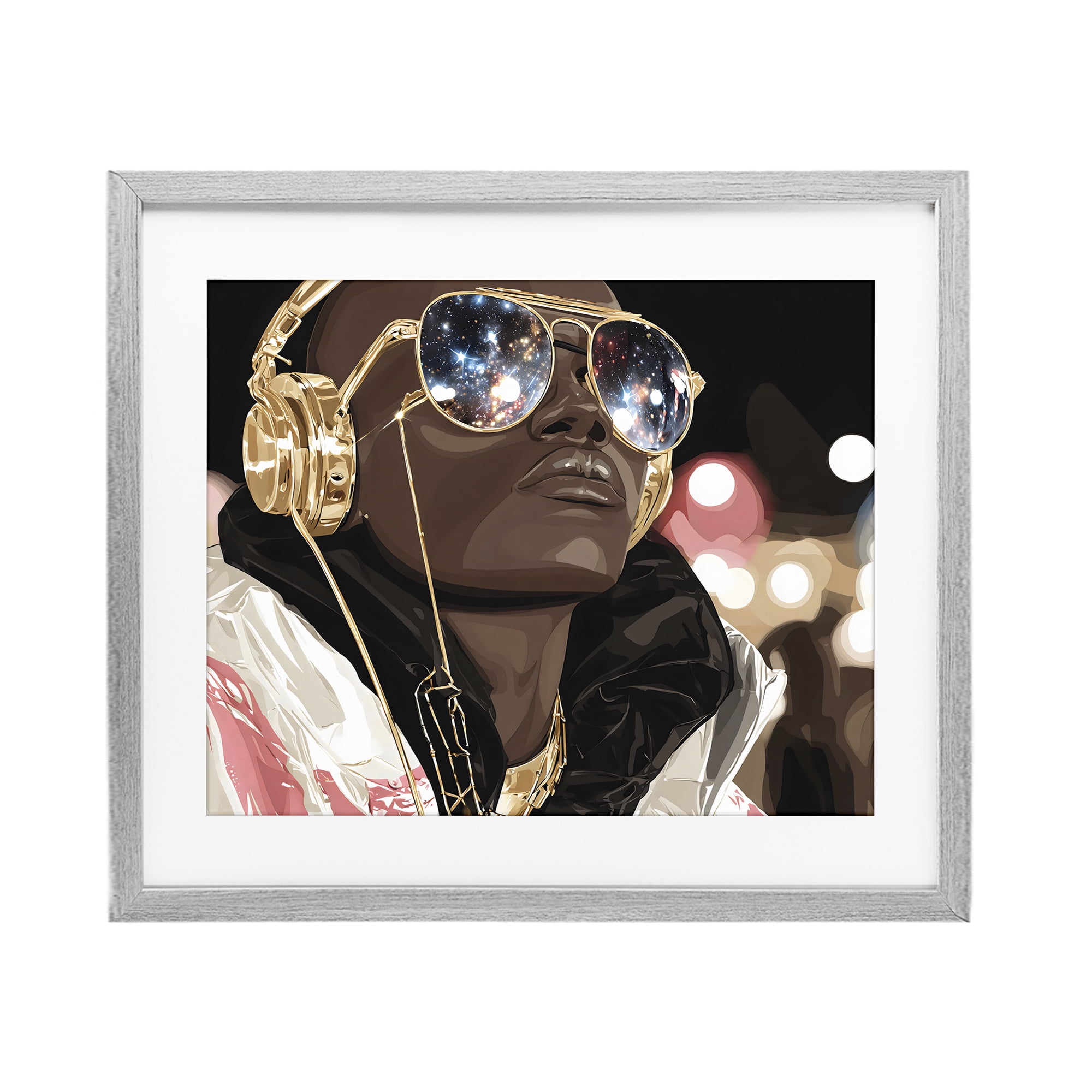Stupell Industries Starry Eyed Shades with Headphones Gray Framed Print Under Glass, design by Franklyn Gregory