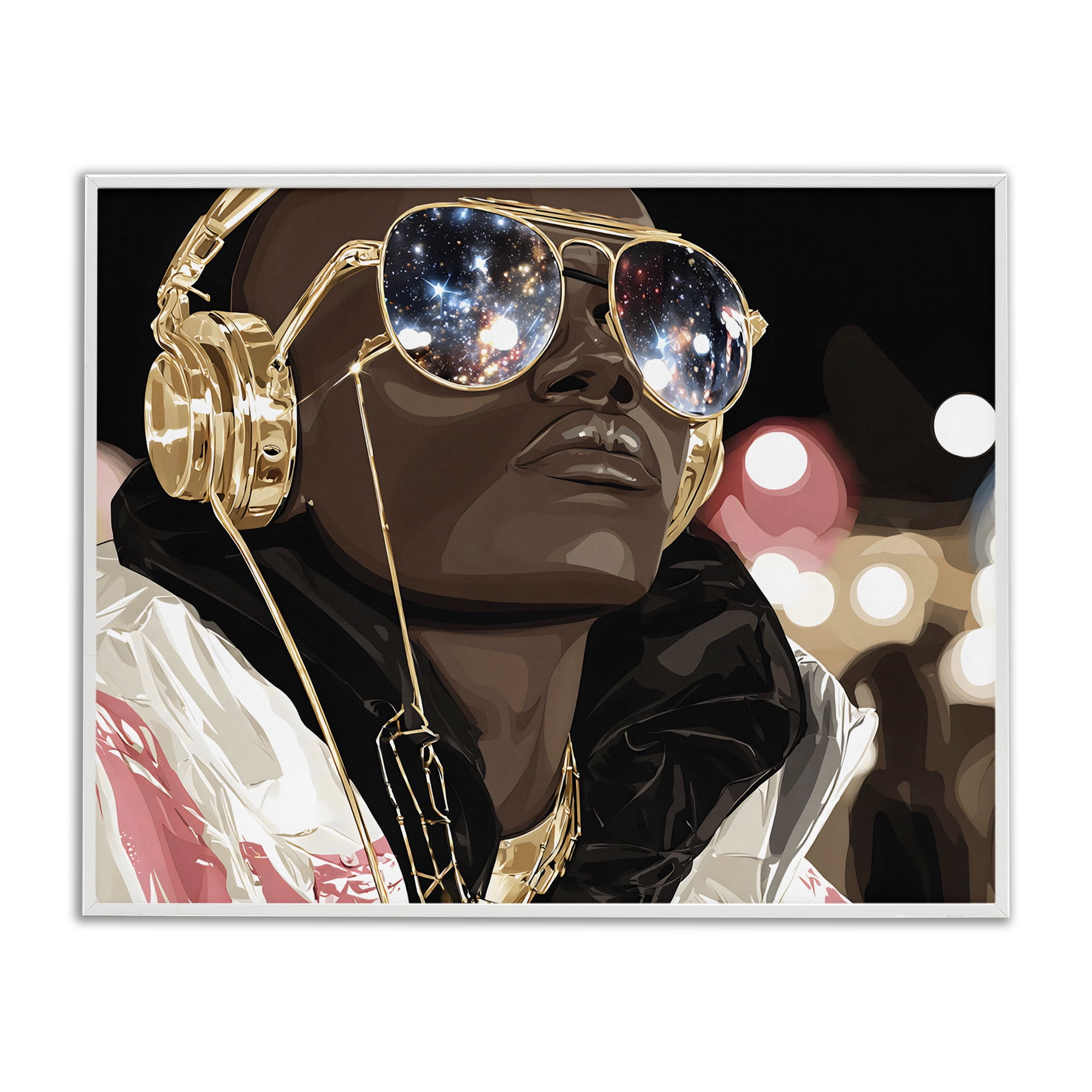 Stupell Industries Starry Eyed Shades with Headphones White Framed Giclee Art, design by Franklyn Gregory