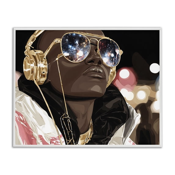 Stupell Industries Art Deco Starry Eyed Shades with Headphones White Framed Giclee Art, 14 x 11, by Franklyn Gregory