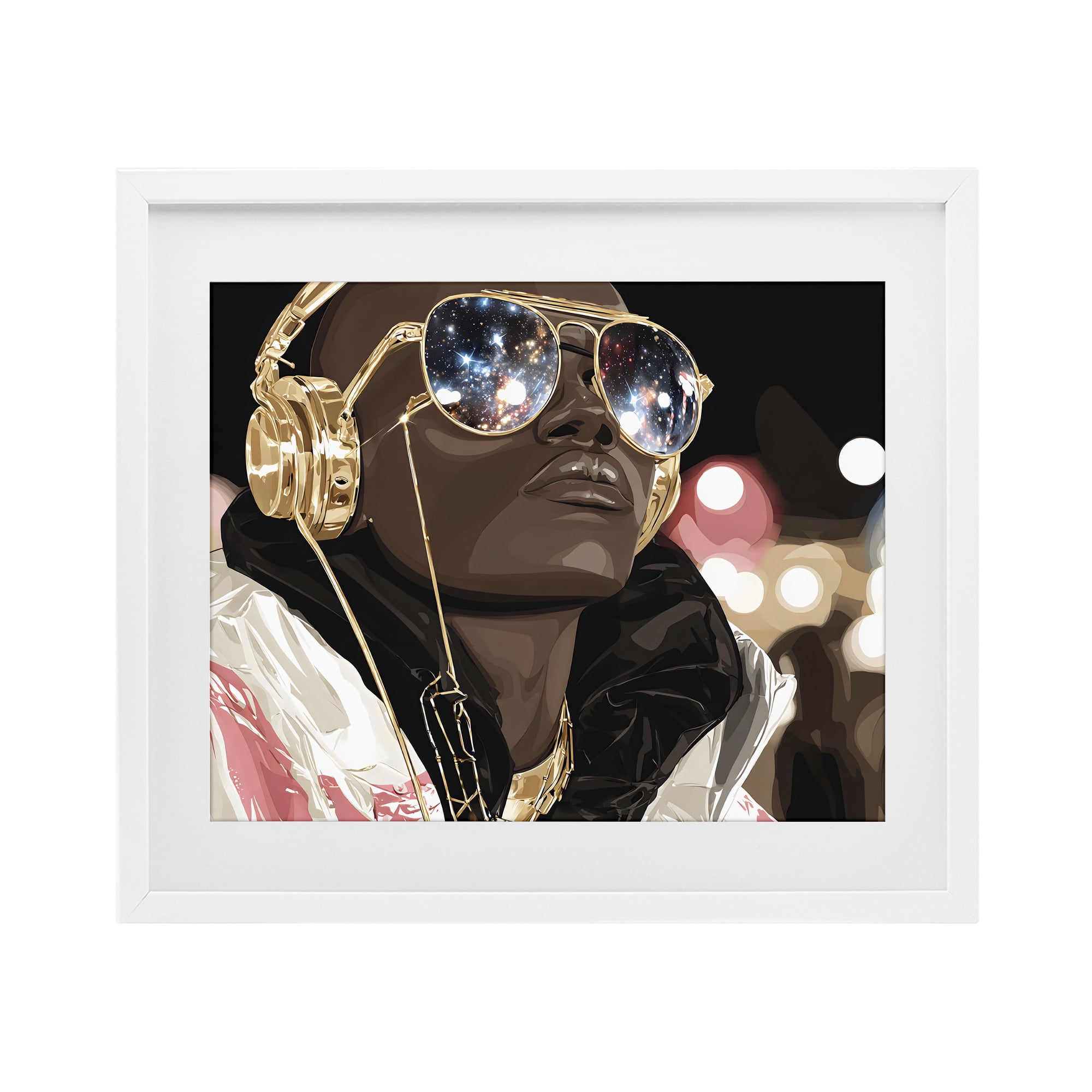 Stupell Industries Starry Eyed Shades with Headphones White Framed Print Under Glass, design by Franklyn Gregory