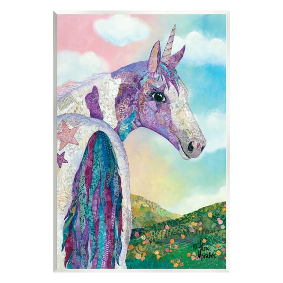 Stupell Industries Starry Eyed Unicorn Floral Fantasy Meadow Collage Painting Unframed Art Print Wall Art, Design by Lisa Morales
