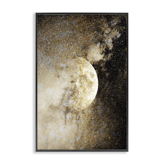 Stupell Industries Starry Nebula Full Moon Outer Space Painting Black Framed Art Print Wall Art, 20 x 30
