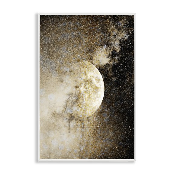 Stupell Industries Starry Nebula Full Moon Outer Space Painting White Framed Art Print Wall Art, 12 x 18