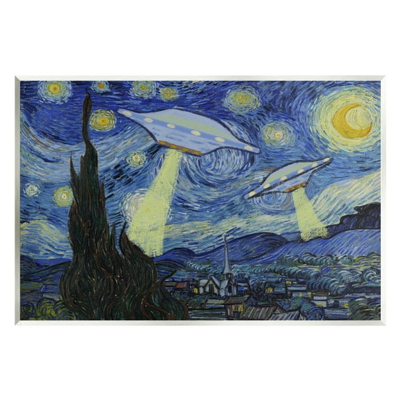 Stupell Industries Starry Night Classic Alien UFOs Fairy Tales & Fantasy Painting Unframed Art Print Wall Art