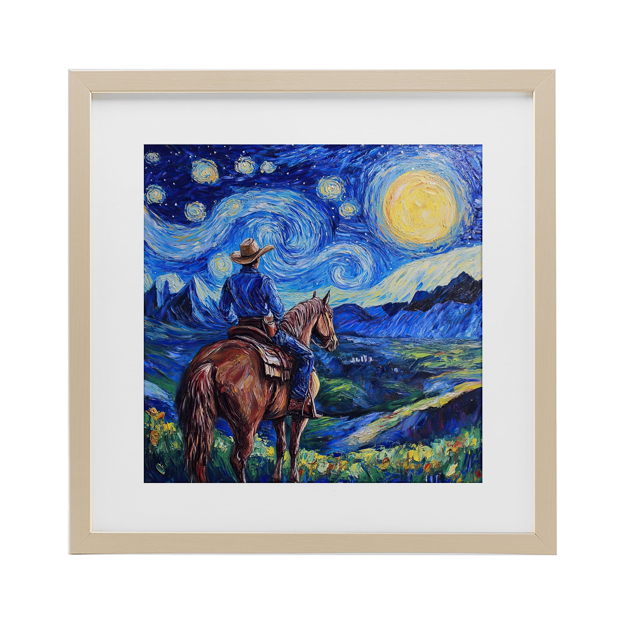 Stupell Industries Starry Night Cowboy Birch Framed Print Under Glass, design by Tina LeCour