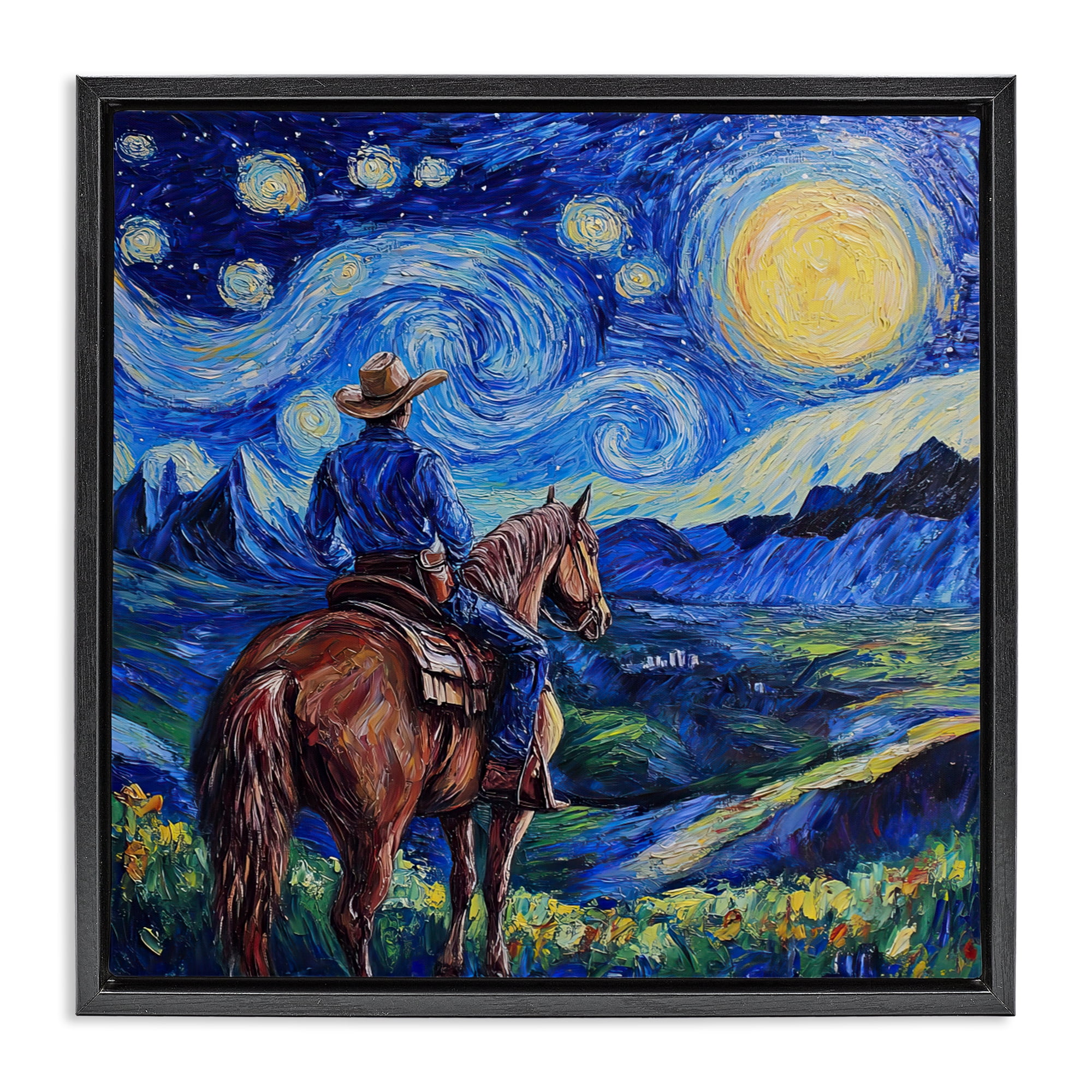 Stupell Industries Starry Night Cowboy Black Framed Floater Canvas Wall Art, design by Tina LeCour