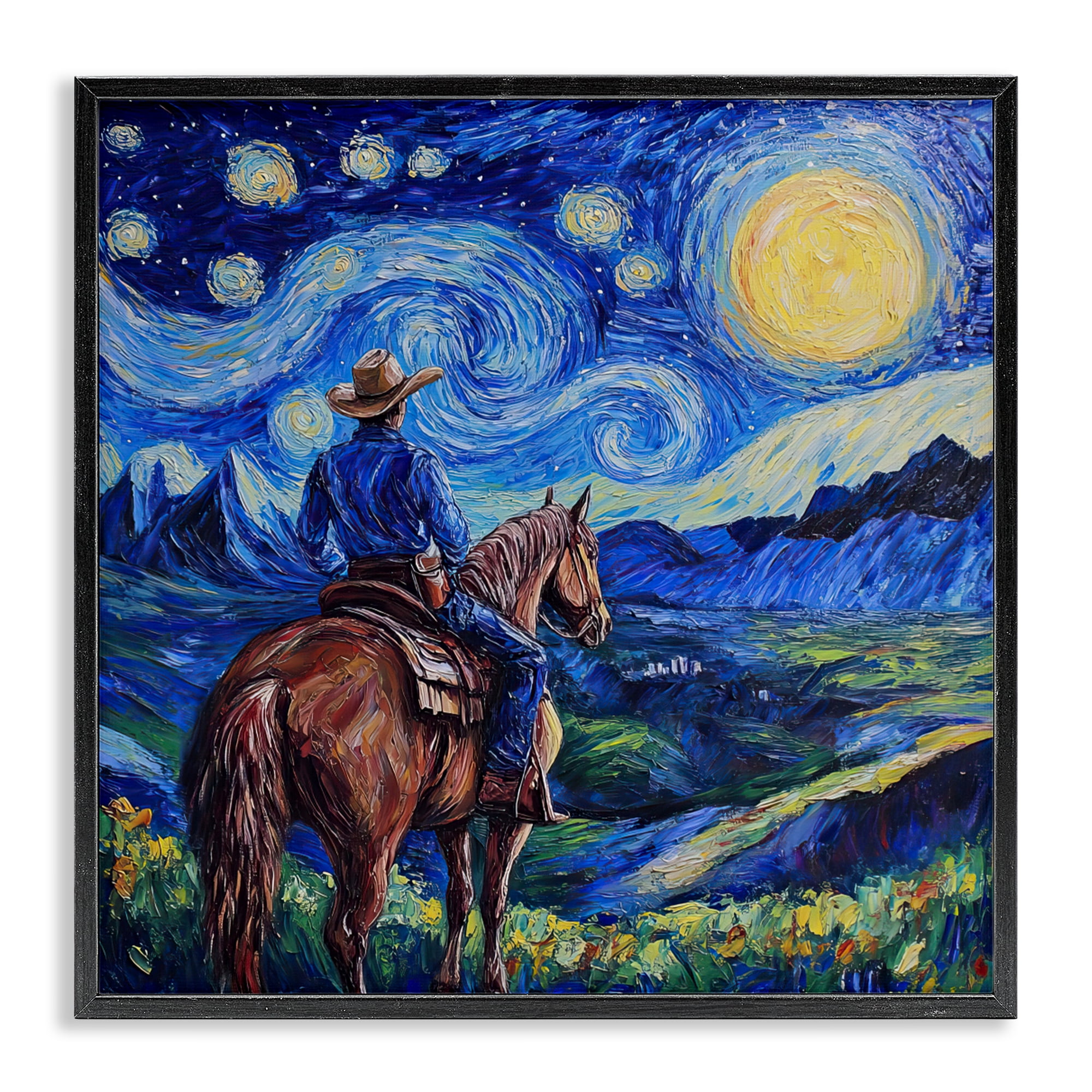 Stupell Industries Starry Night Cowboy Black Framed Giclee Art, design by Tina LeCour