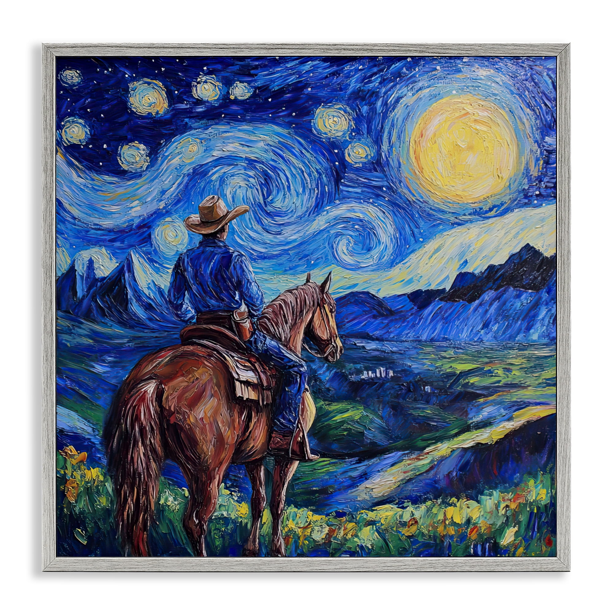 Stupell Industries Starry Night Cowboy Gray Framed Giclee Art, design by Tina LeCour