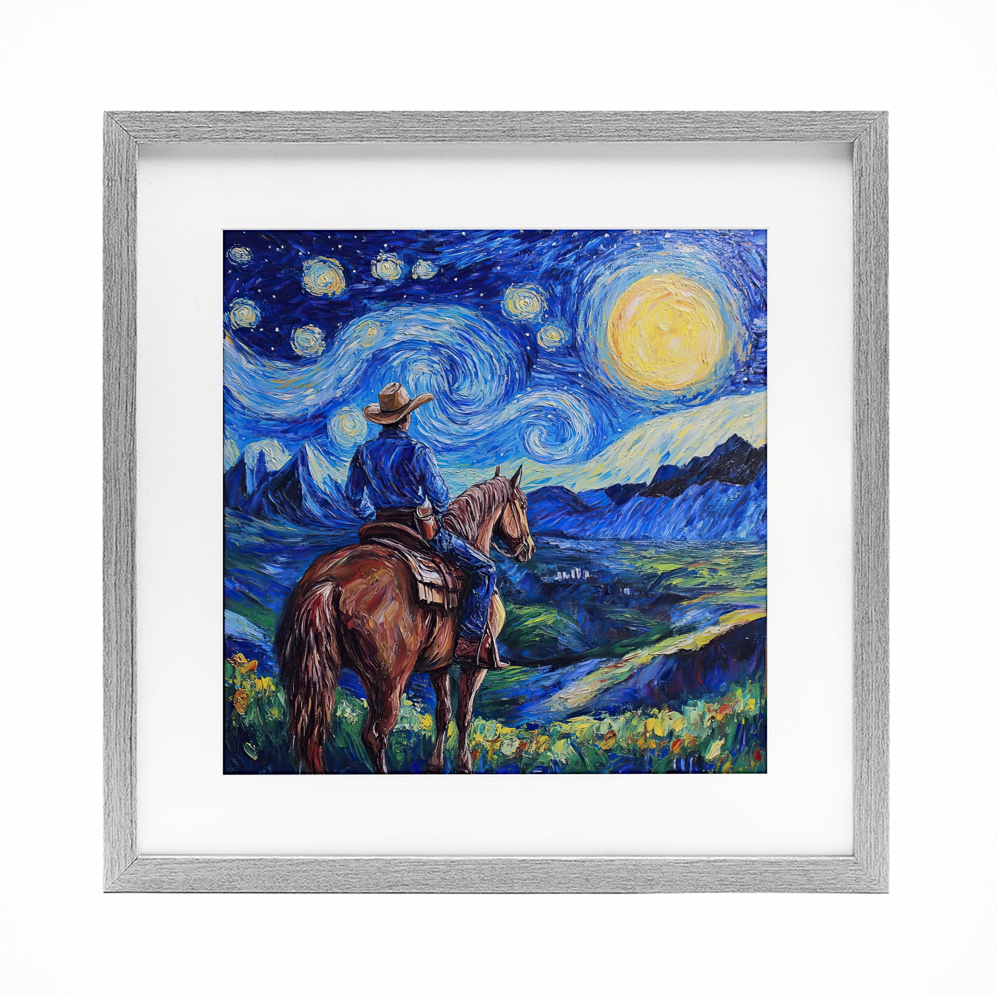 Stupell Industries Starry Night Cowboy Gray Framed Print Under Glass, design by Tina LeCour