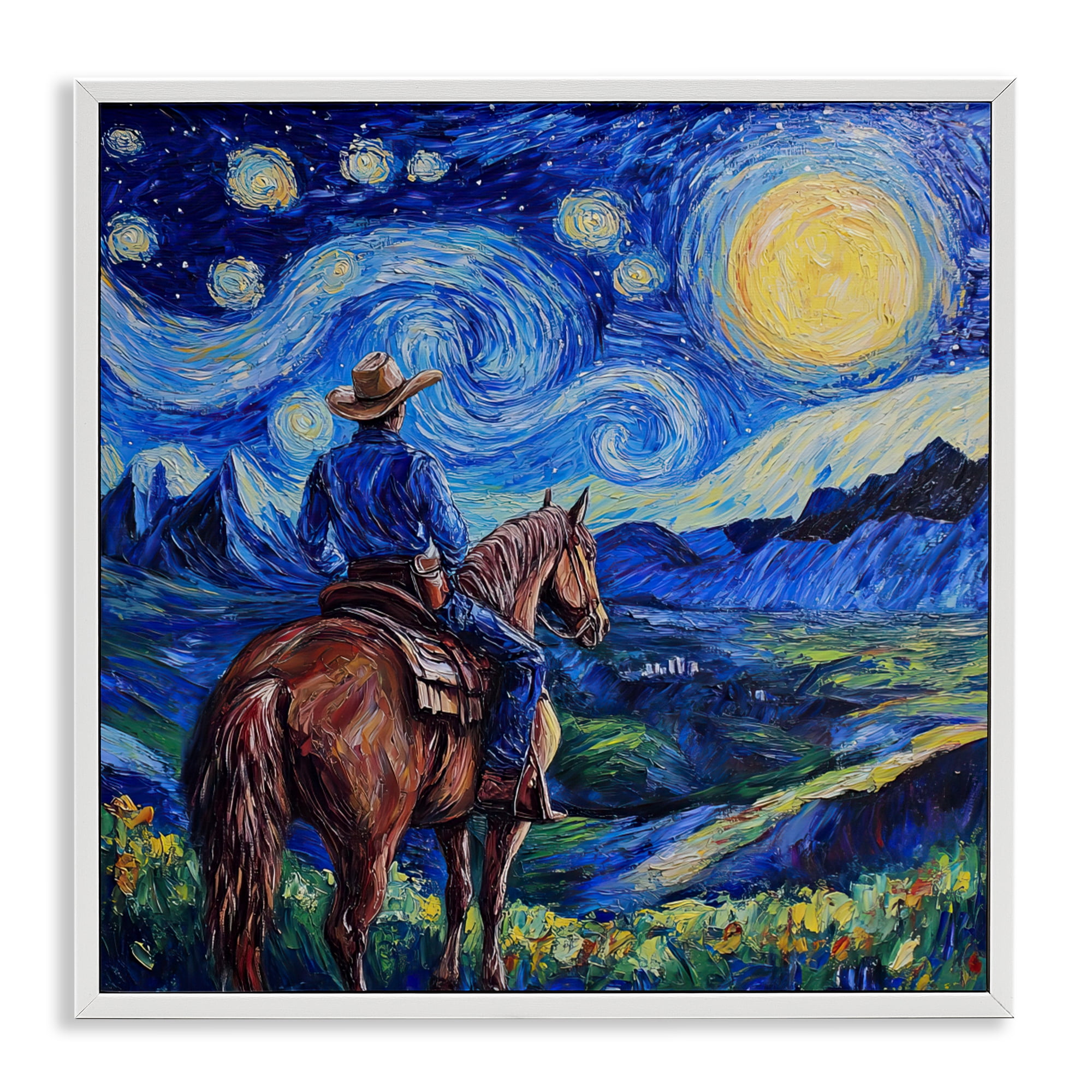 Stupell Industries Starry Night Cowboy White Framed Giclee Art, design by Tina LeCour