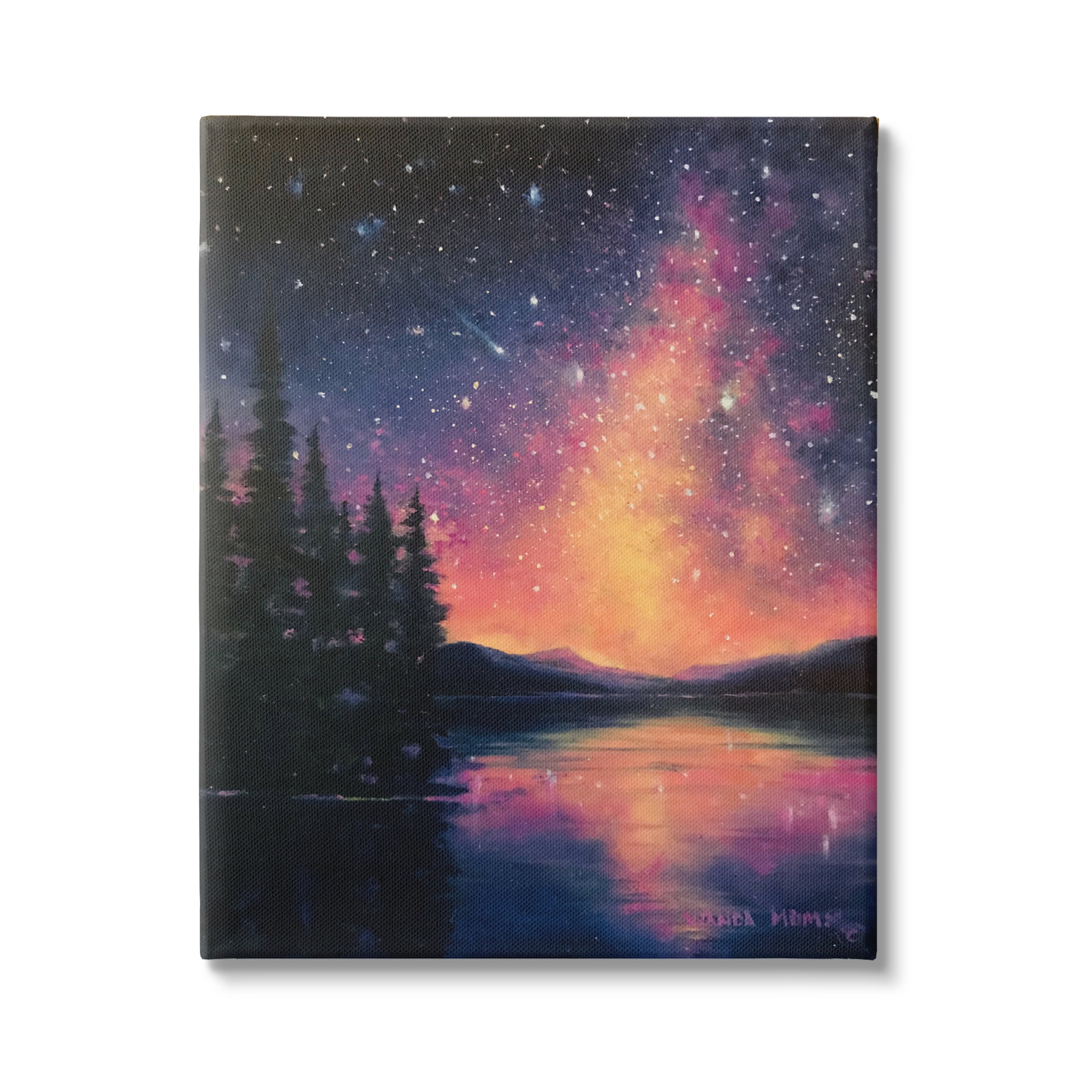 Stupell Industries Starry Night Over Lake Nature Painting Gallery Wrapped Canvas Print Wall Art, 36 x 48