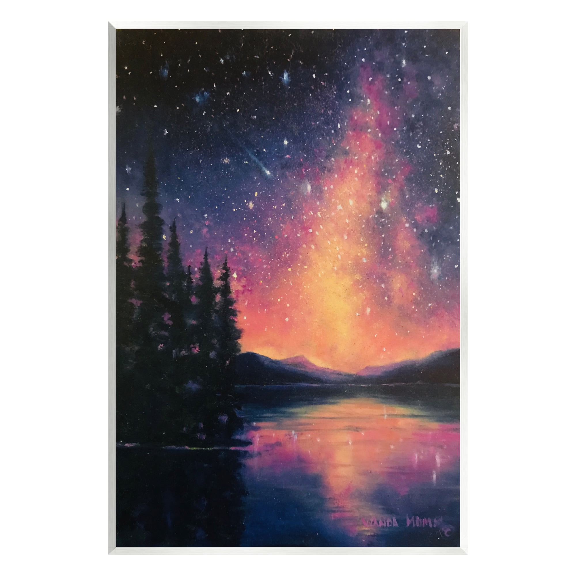 Stupell Industries Starry Night Over Lake Nature Painting Unframed Art Print Wall Art, 13 x 19