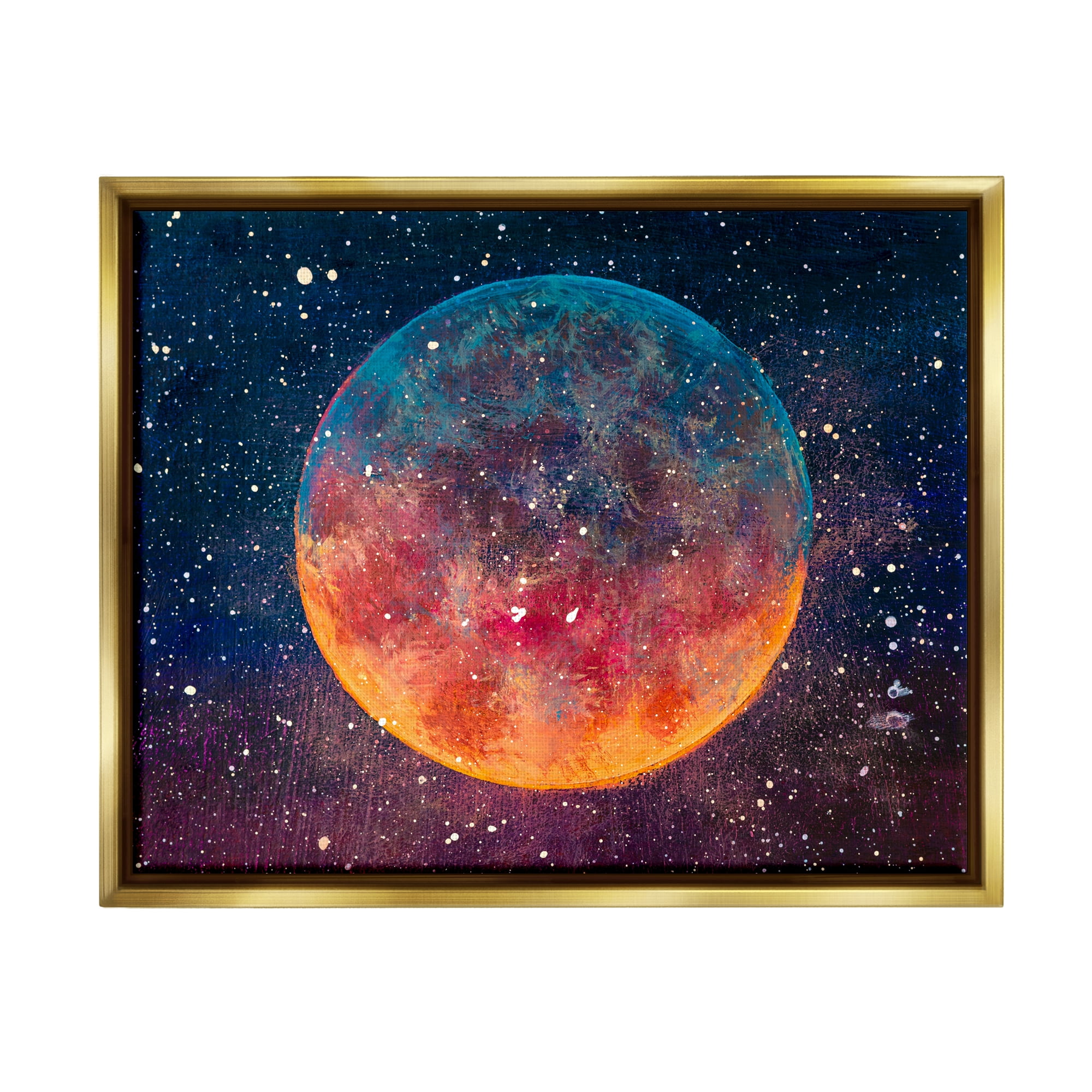 Stupell Industries Starry Night Planet Nature Painting Gold Floater Framed Art Print Wall Art, 21 x 17