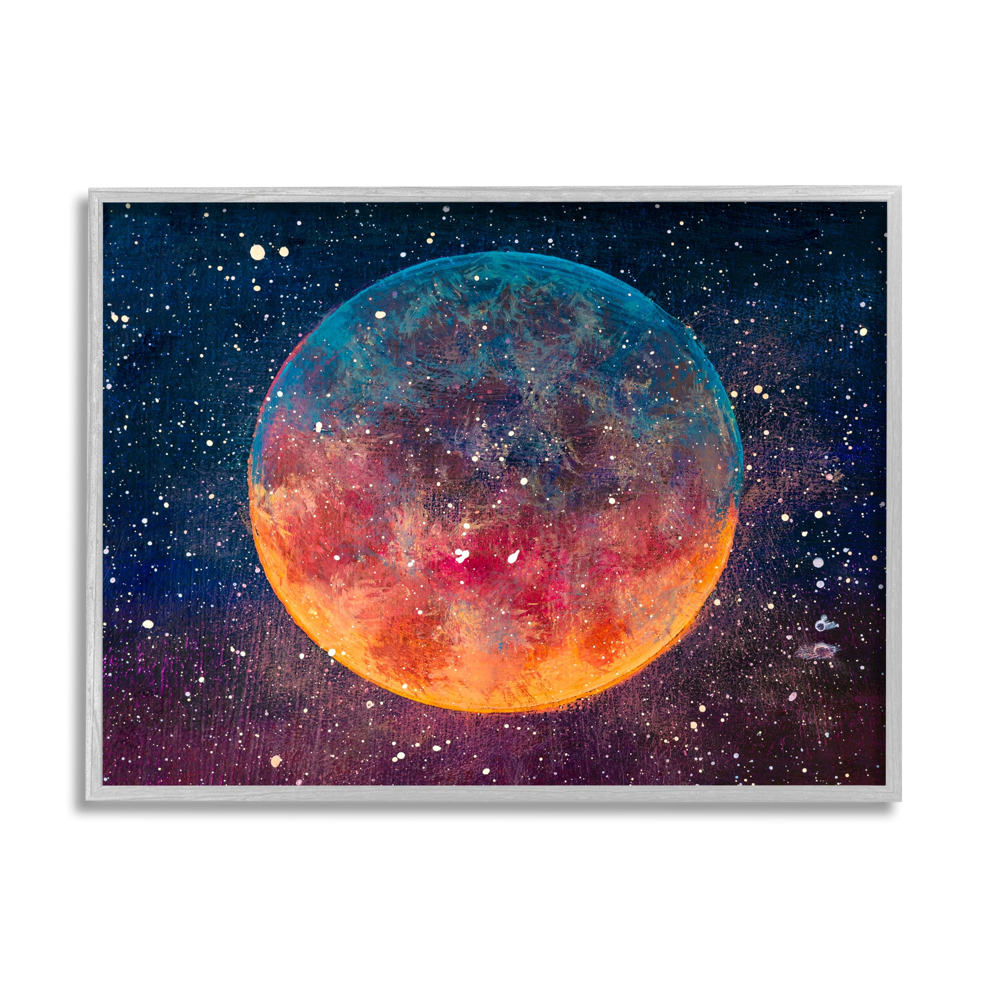Stupell Industries Starry Night Planet Nature Painting Gray Framed Art Print Wall Art, 14 x 11