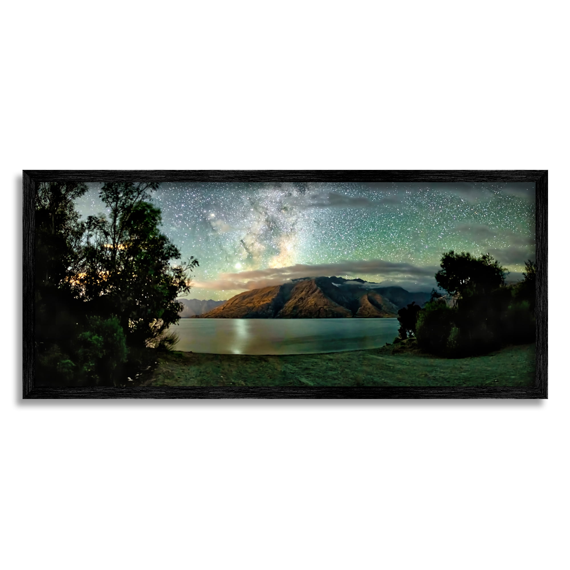 Stupell Industries Starry Night Sky Landscape Nature Photography Black Framed Art Print Wall Art, 30 x 13