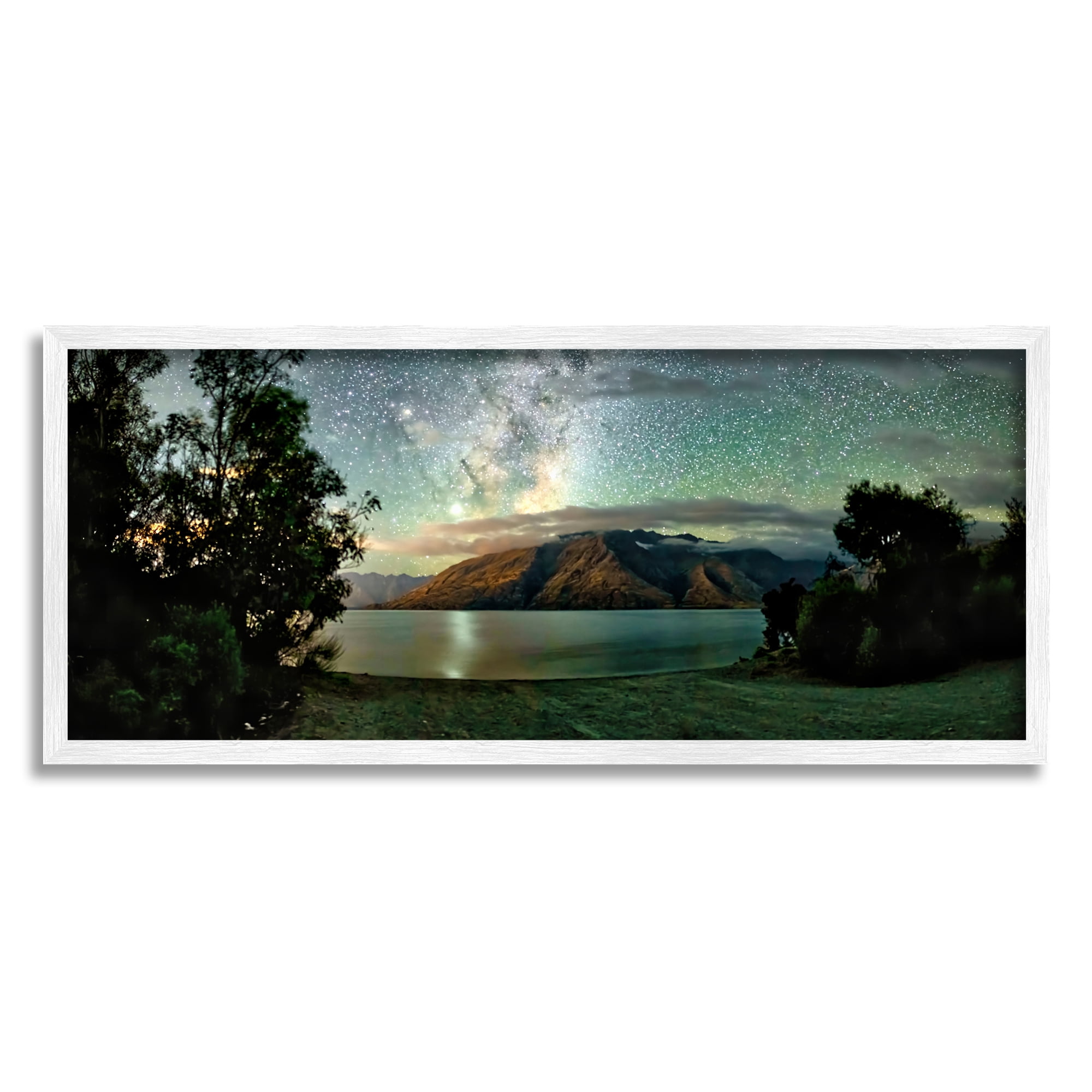 Stupell Industries Starry Night Sky Landscape Nature Photography White Framed Art Print Wall Art, 24 x 10